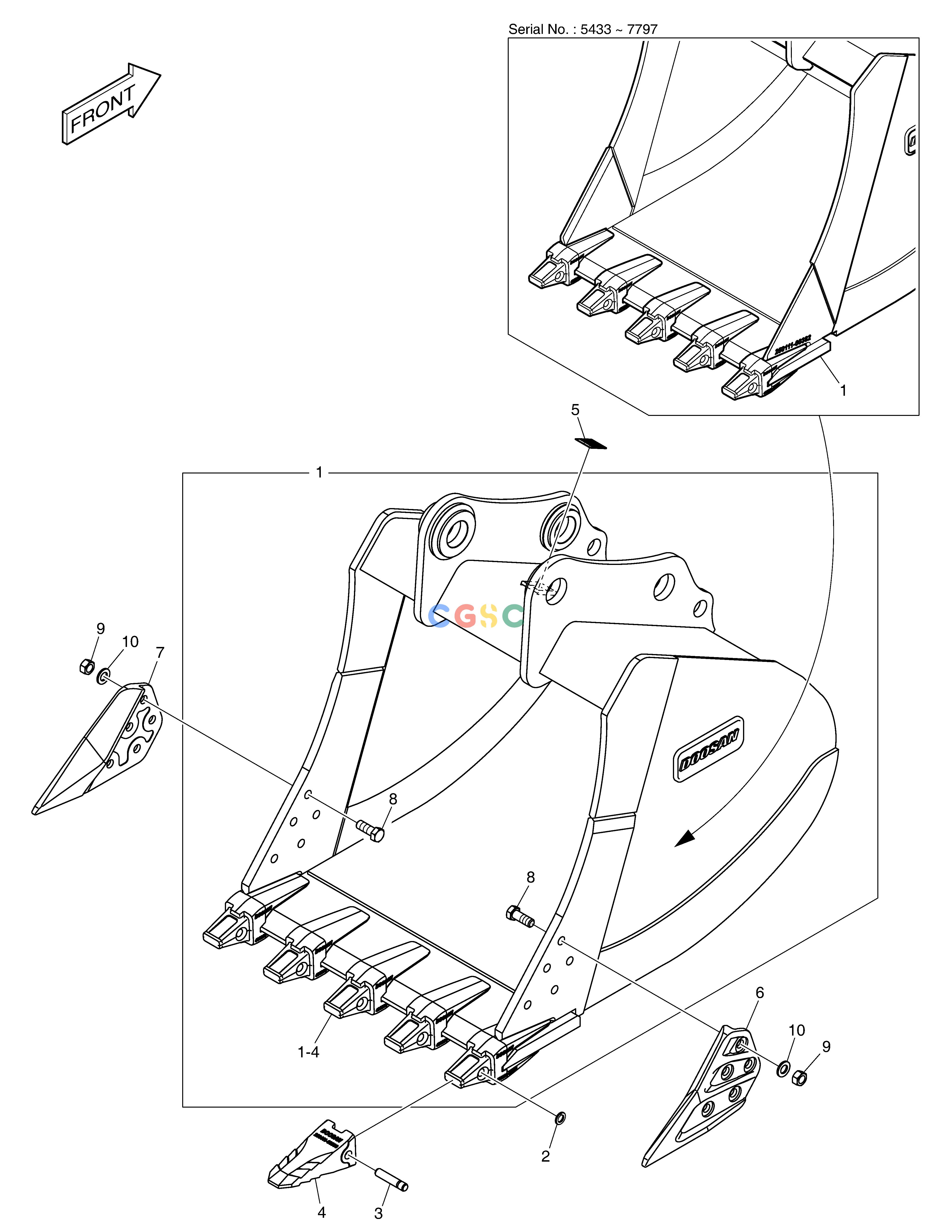 斗山零件查询BUCKET ASS´Y - 0.92m³ - H CLASS DX225LC (S/N 5433~) Doosan parts catalog online