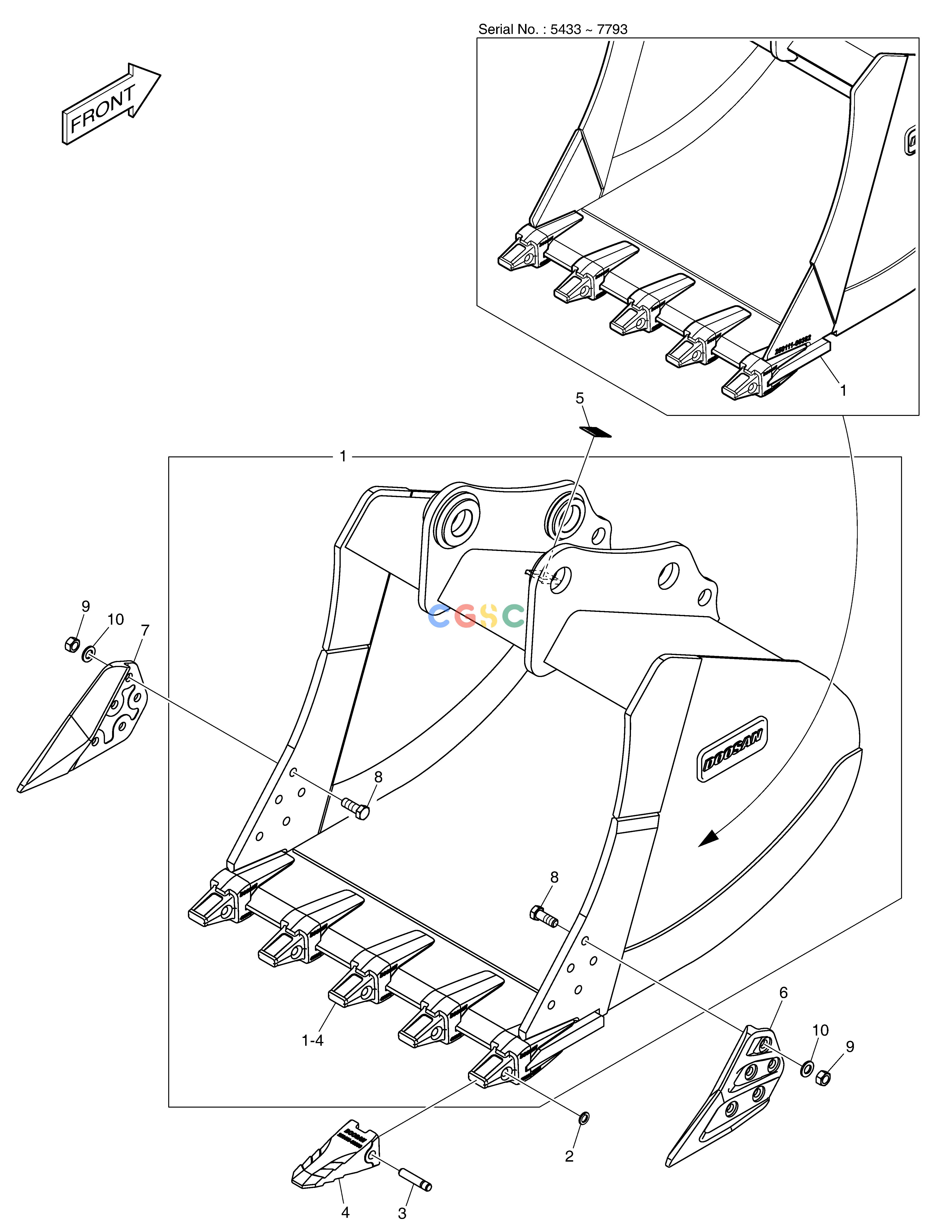 斗山零件查询BUCKET ASS´Y - 1.08m³ - H CLASS DX225LC (S/N 5433~) Doosan parts catalog online