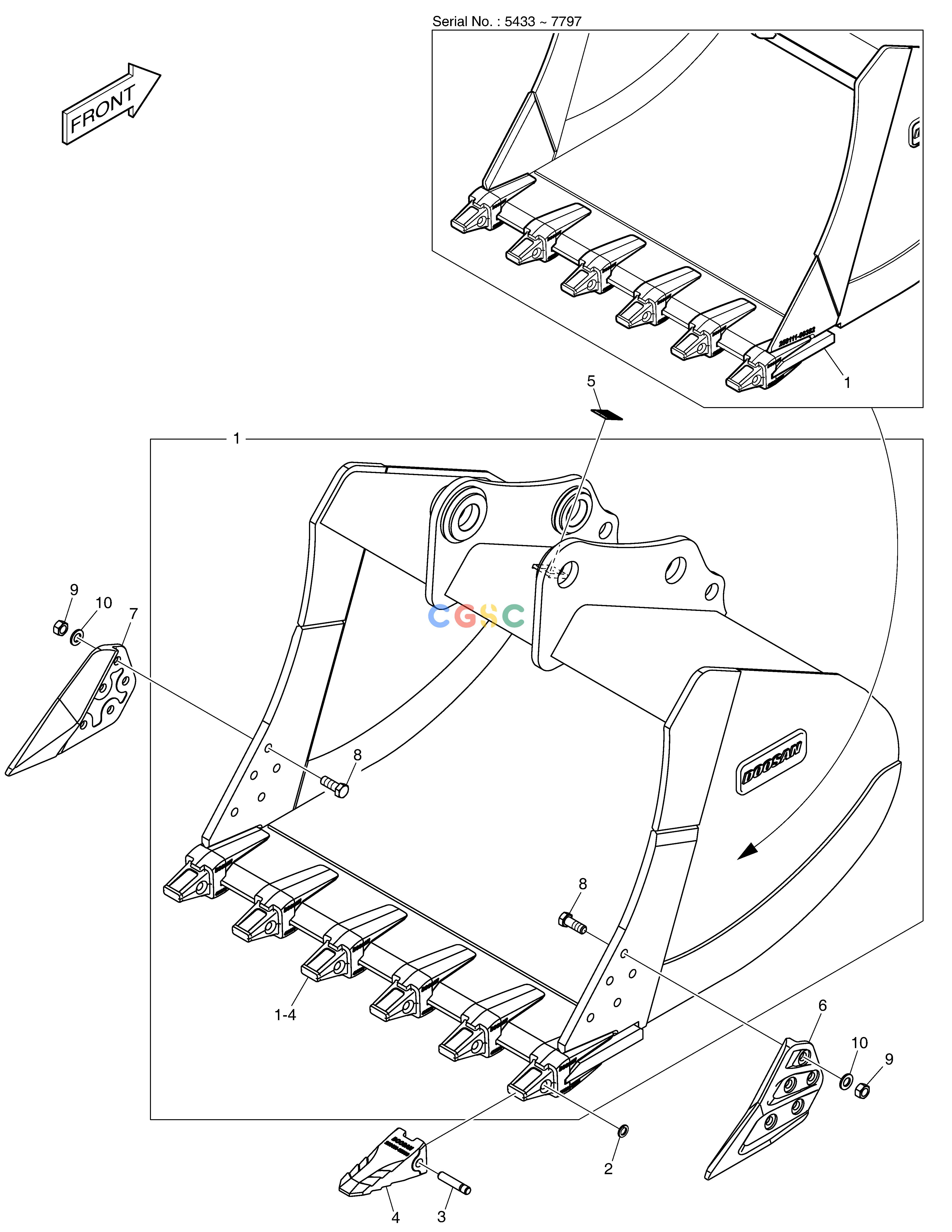 斗山零件查询BUCKET ASS´Y - 1.35m³ - H CLASS DX225LC (S/N 5433~) Doosan parts catalog online