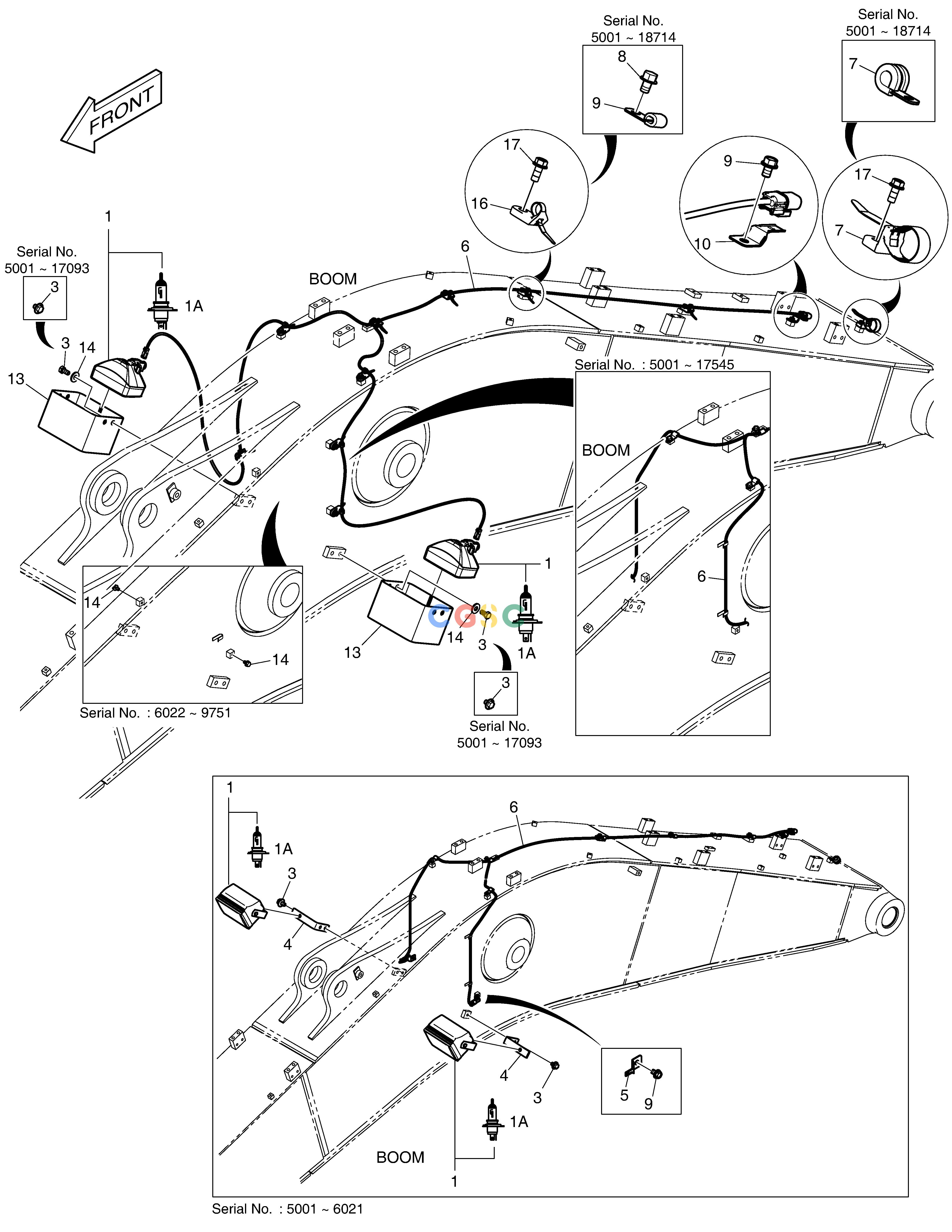 斗山零件查询ELECTRIC PARTS - WORKING LAMP DX220A / DX225LCA Doosan parts catalog online