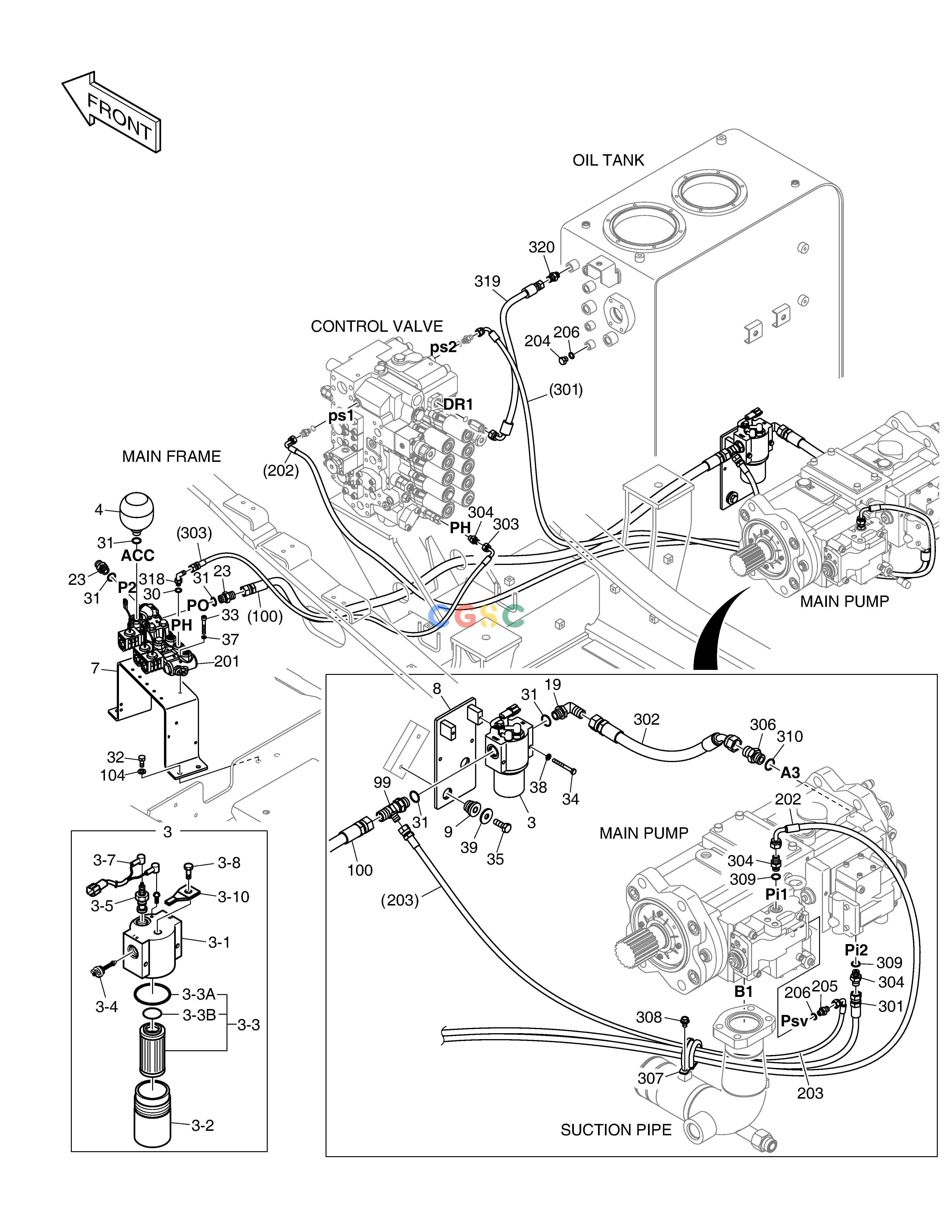 斗山零件查询PILOT PIPING(1) - PUMP DX220A / DX225LCA Doosan parts catalog online