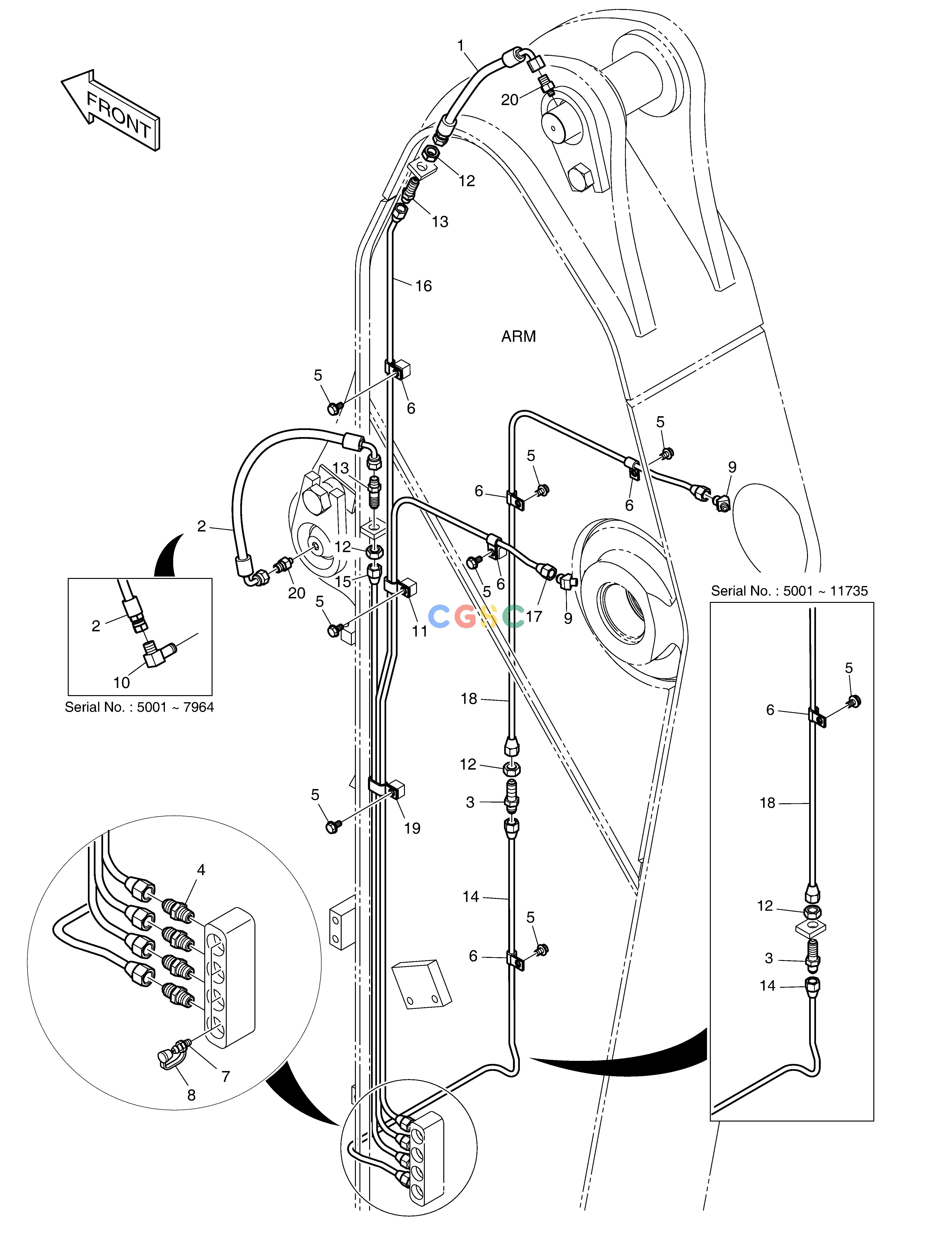 斗山零件查询LUBRICATION PIPING - ARM DX220A / DX225LCA Doosan parts catalog online