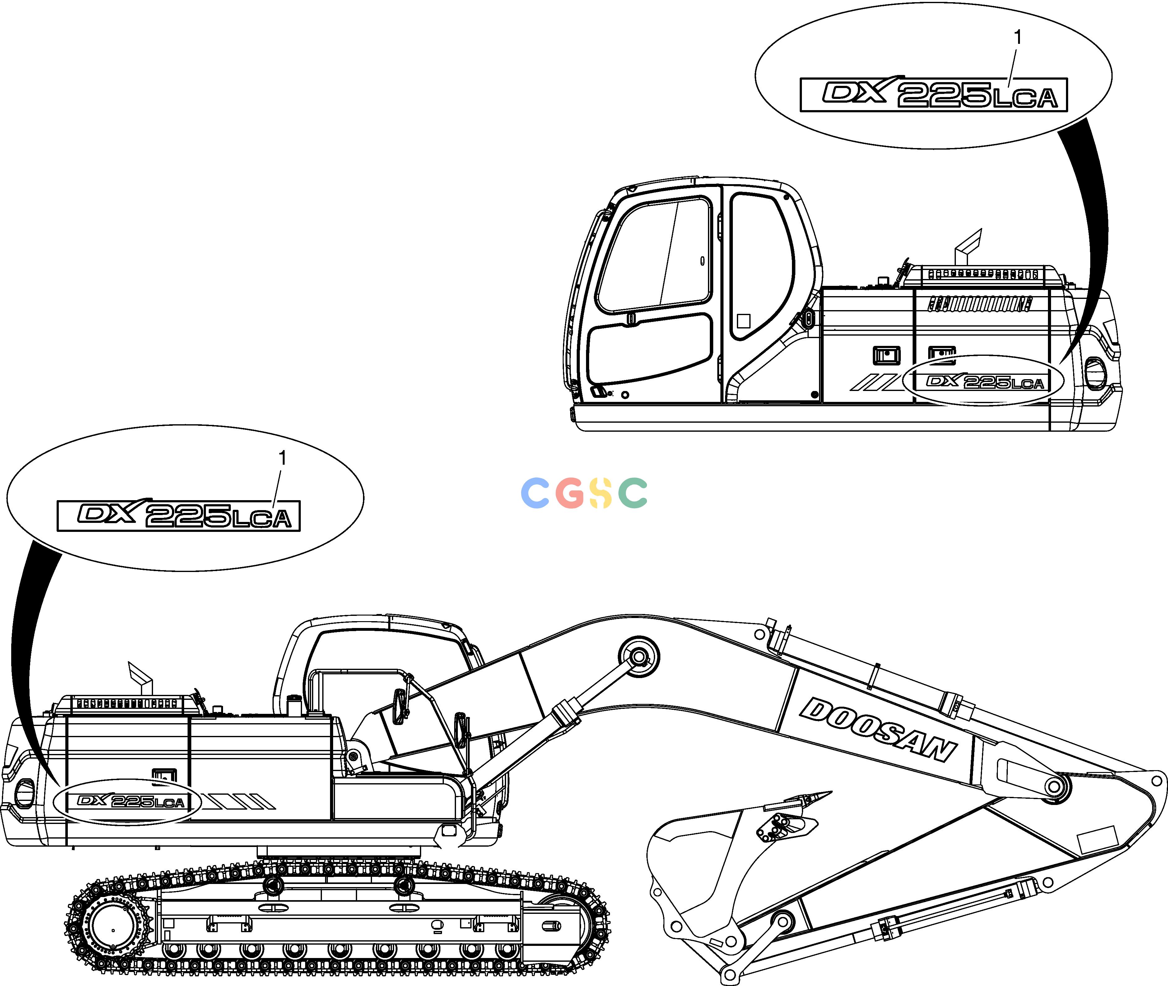 斗山零件查询DECAL - MACHINE NAME(DX225LCA) DX220A / DX225LCA Doosan parts catalog online