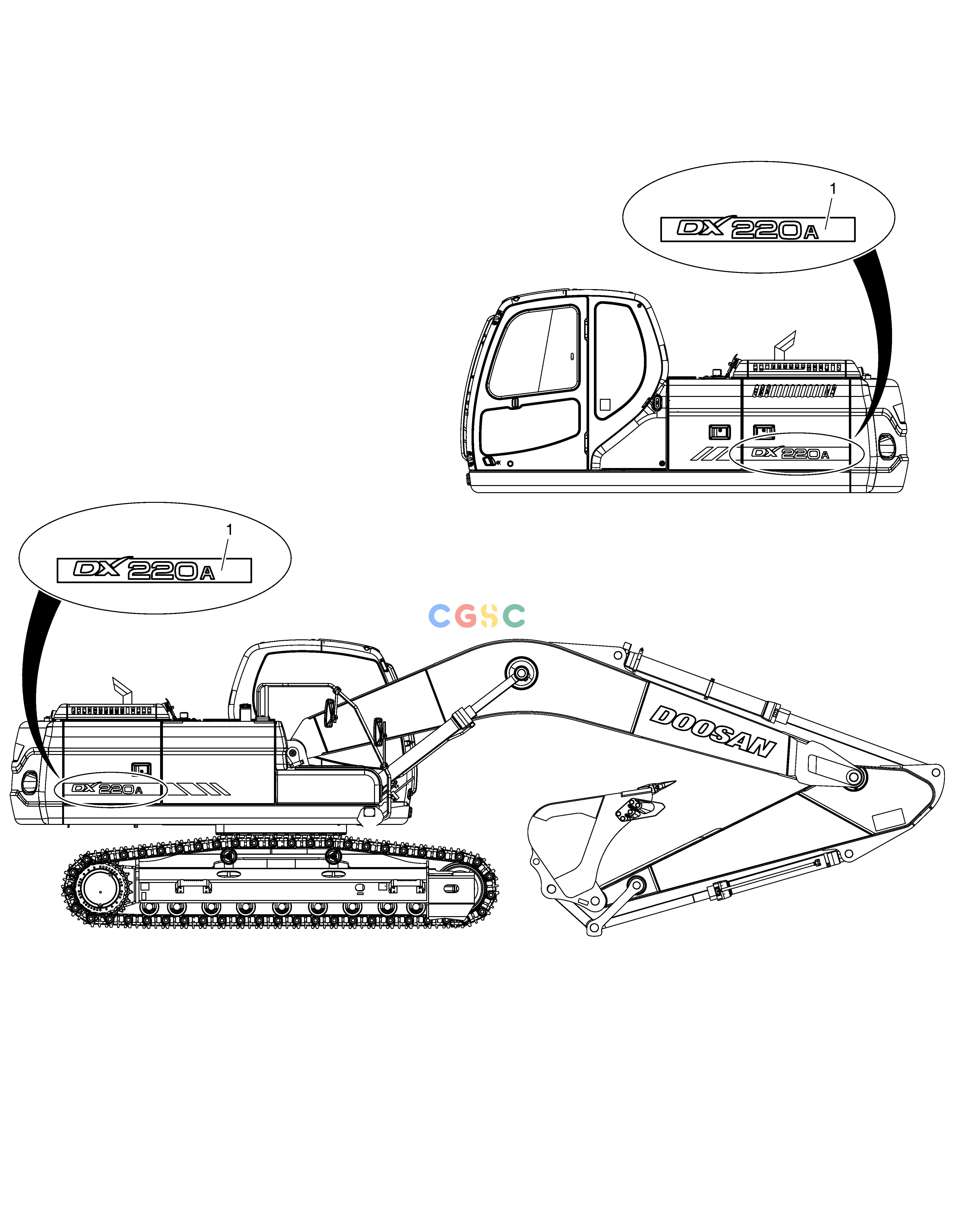 斗山零件查询DECAL - MACHINE NAME(DX220A) DX220A / DX225LCA Doosan parts catalog online