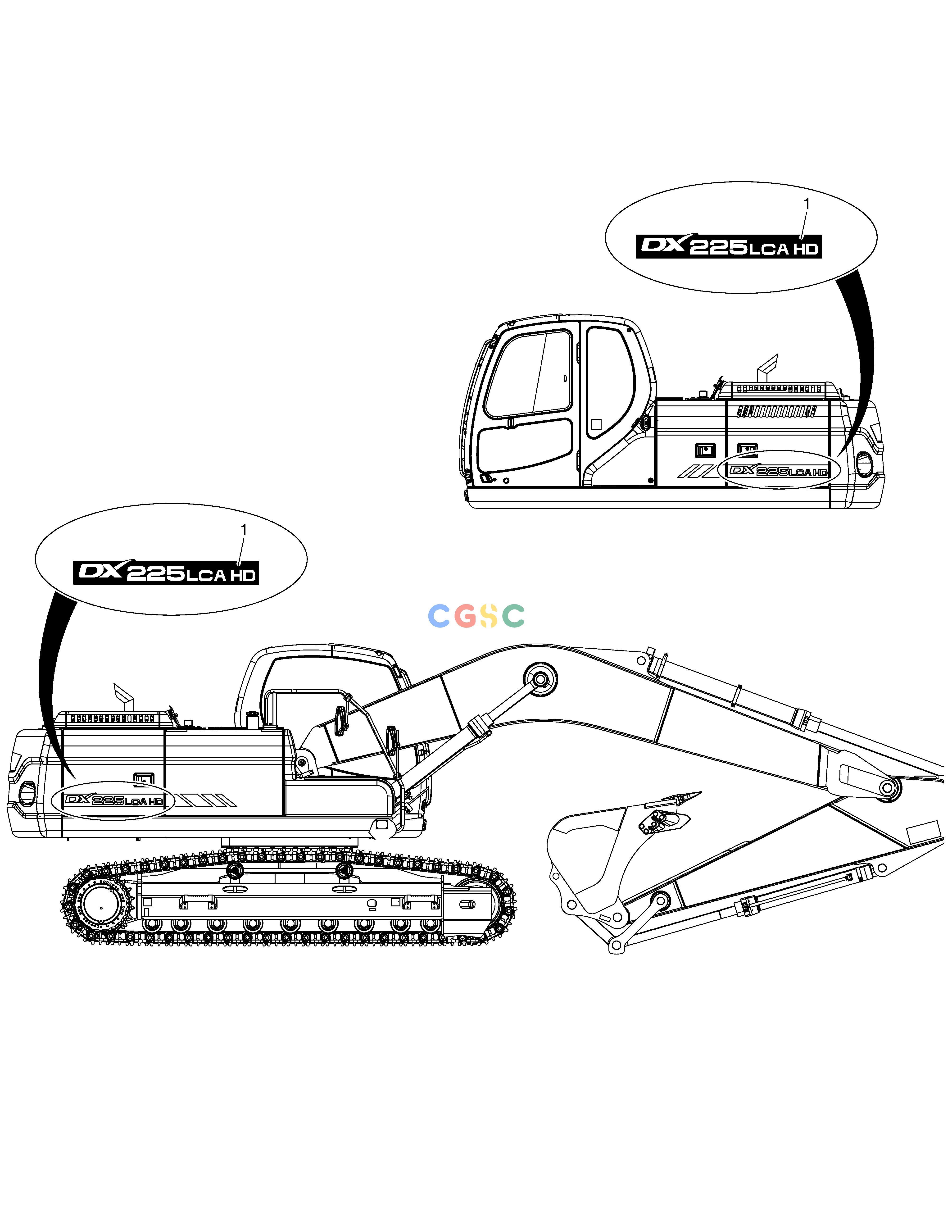 斗山零件查询DECAL - MACHINE NAME(DX225LCA HD) DX220A / DX225LCA Doosan parts catalog online
