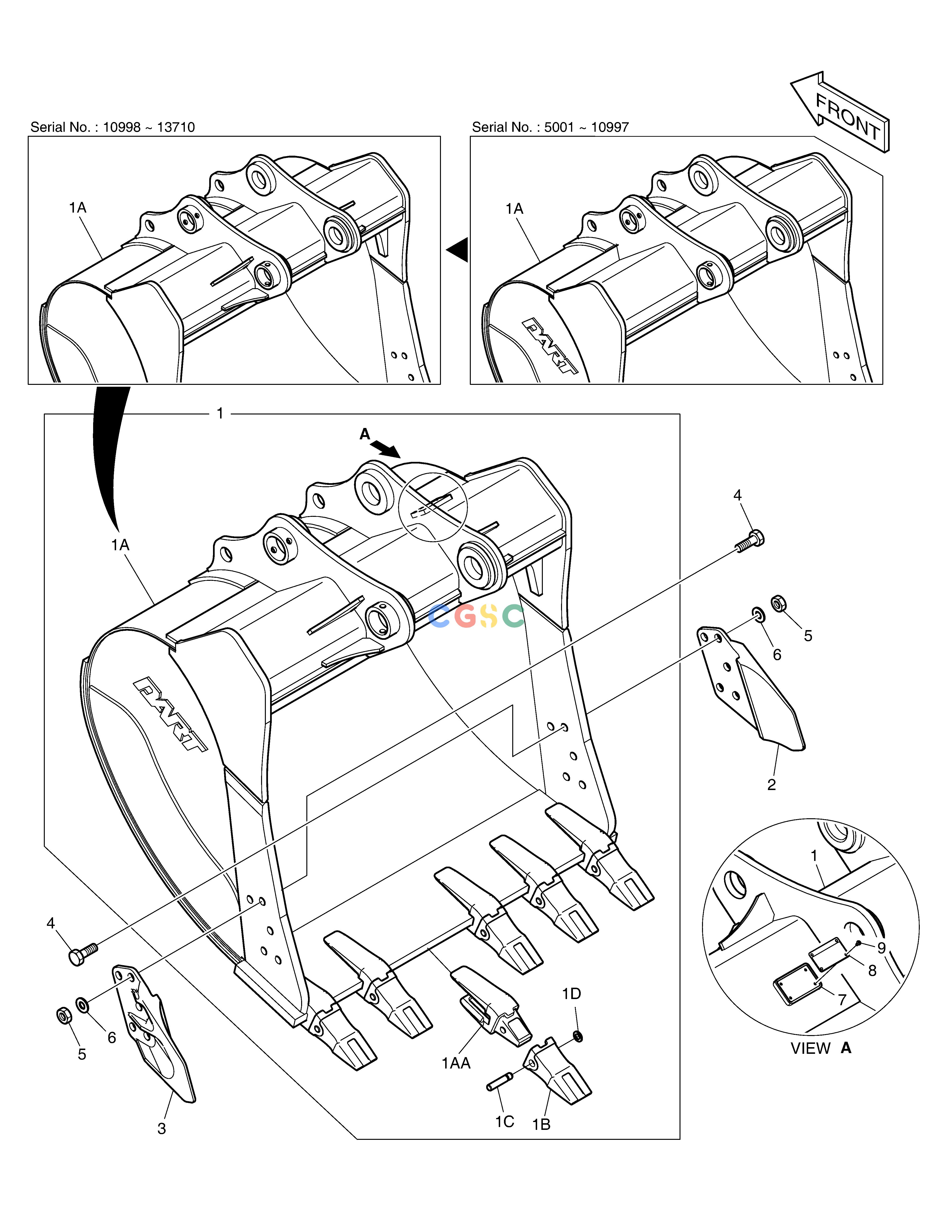 斗山零件查询BUCKET ASS'Y - 1.32m³(57") - SIDE PIN DX220A / DX225LCA Doosan parts catalog online