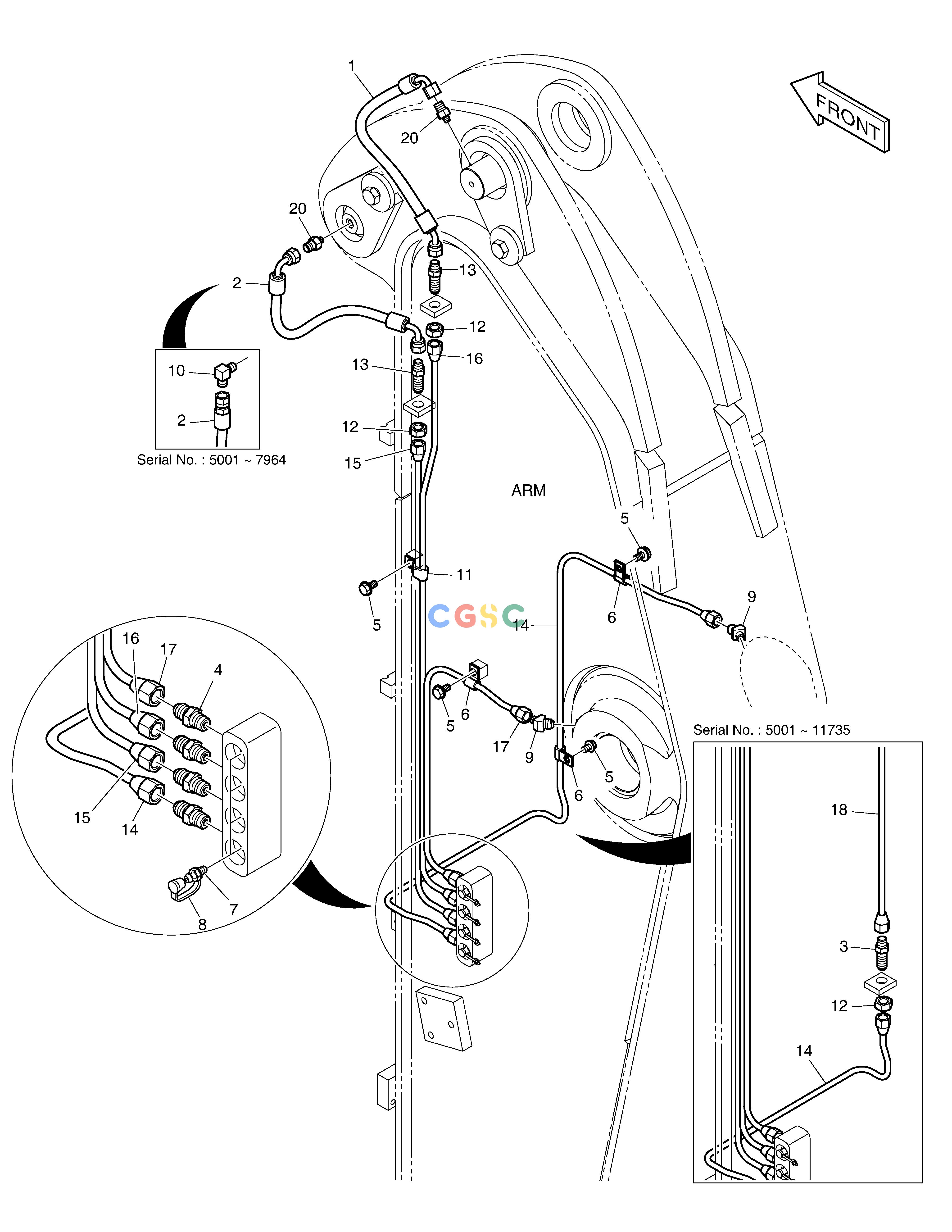斗山零件查询LUBRICATION PIPING - ARM 2.0m DX220A / DX225LCA Doosan parts catalog online