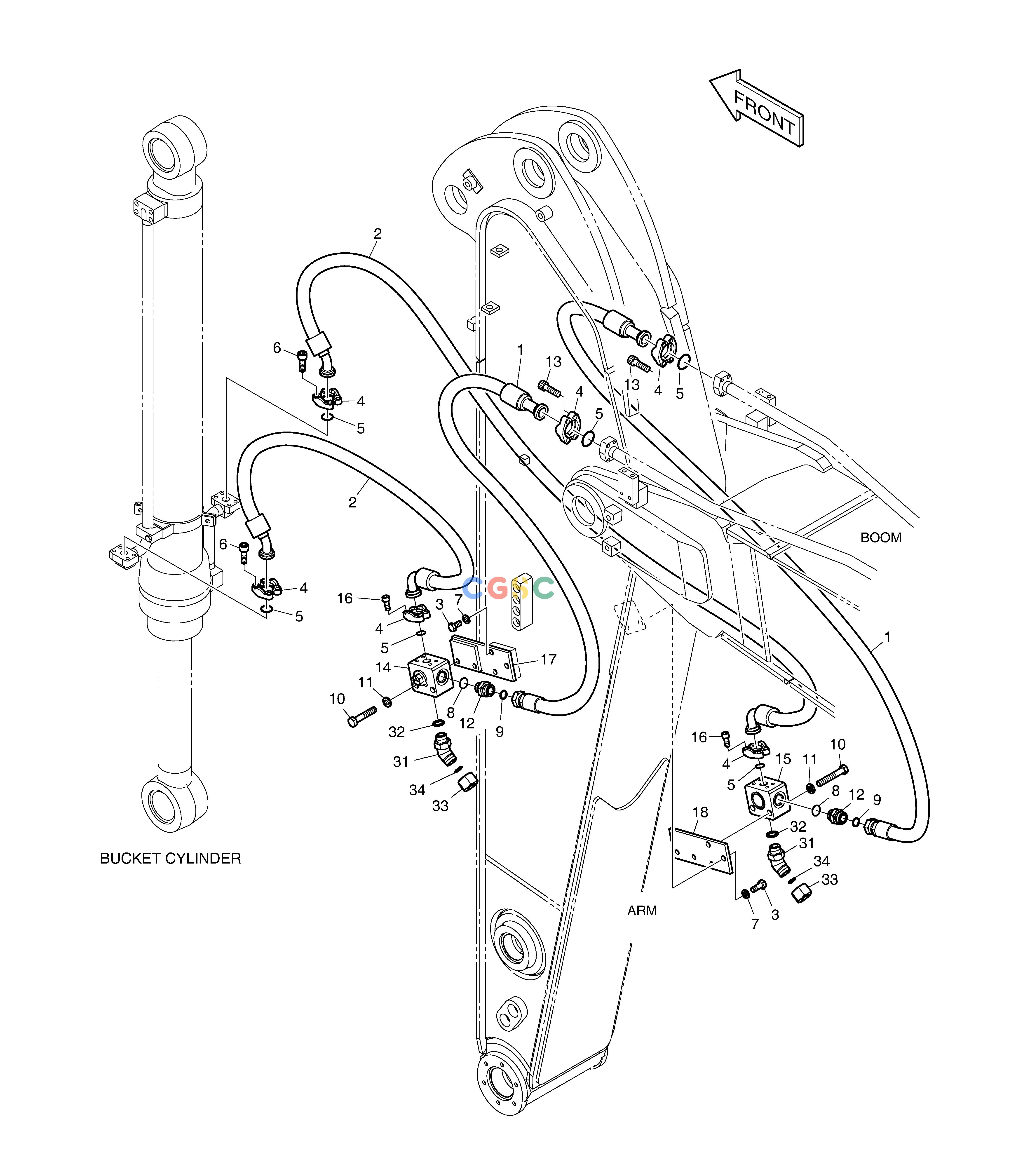 斗山零件查询ARM PIPING - ARM 2.0m(CLAMSHELL) DX220A / DX225LCA Doosan parts catalog online