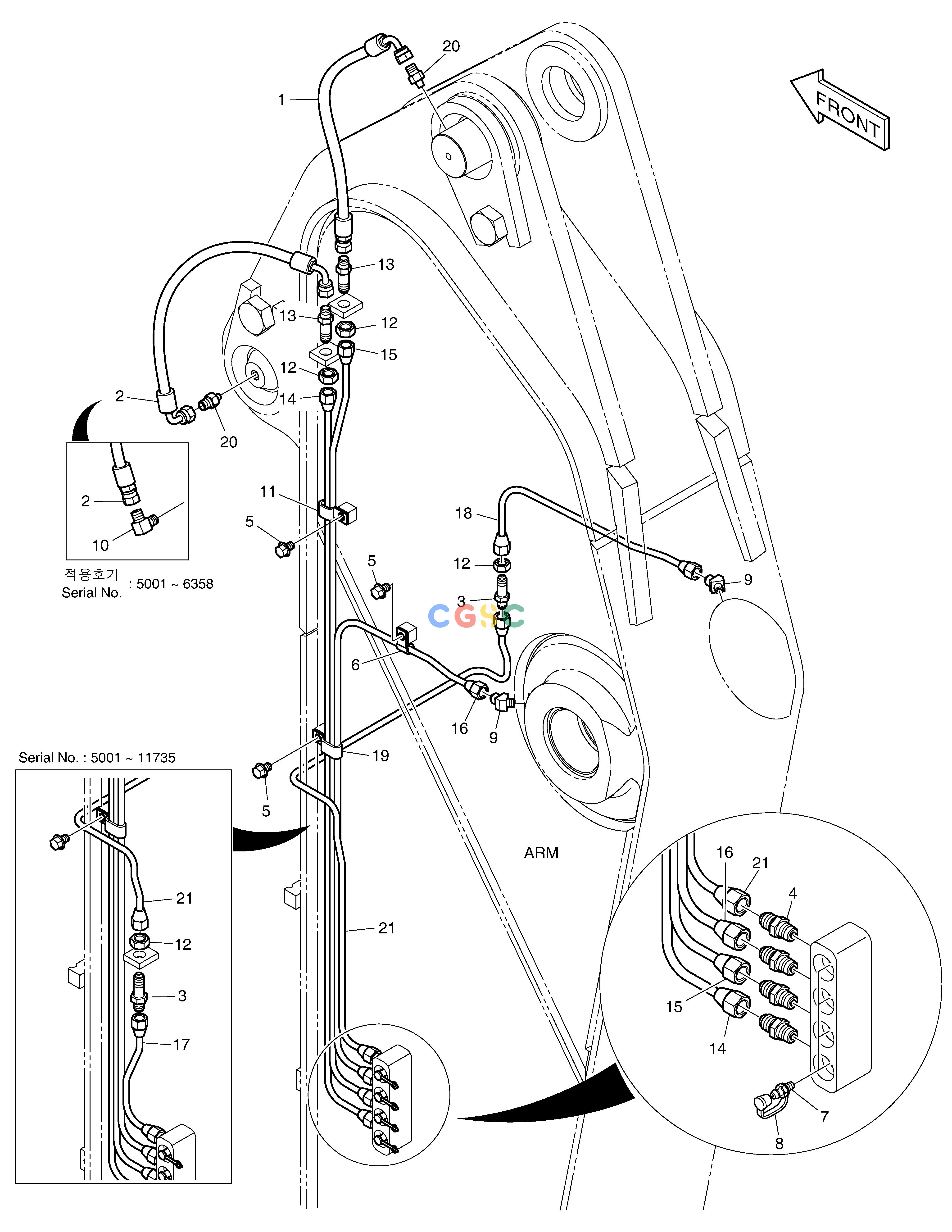 斗山零件查询LUBRICATION PIPING - ARM 2.4m DX220A / DX225LCA Doosan parts catalog online