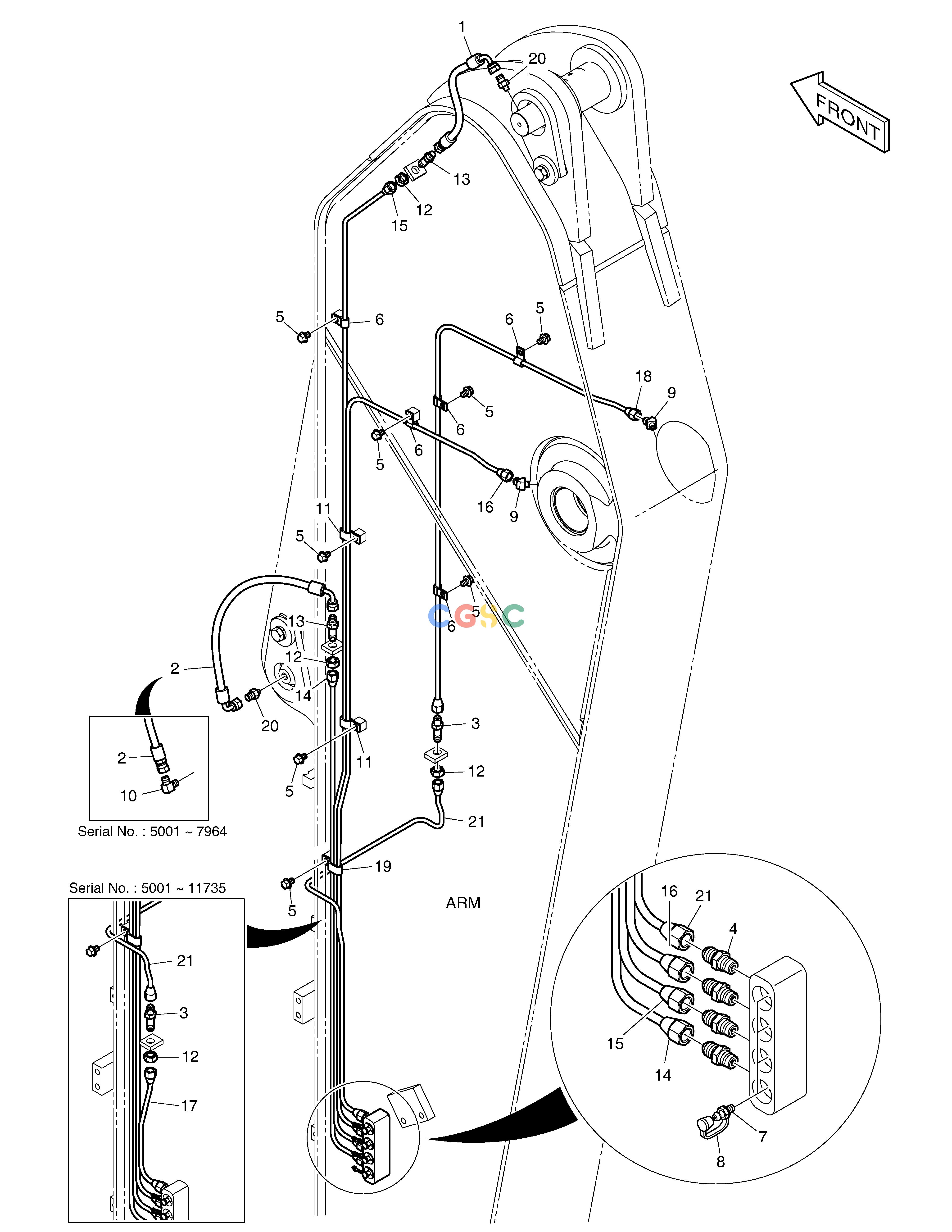 斗山零件查询LUBRICATION PIPING - ARM 3.5m DX220A / DX225LCA Doosan parts catalog online