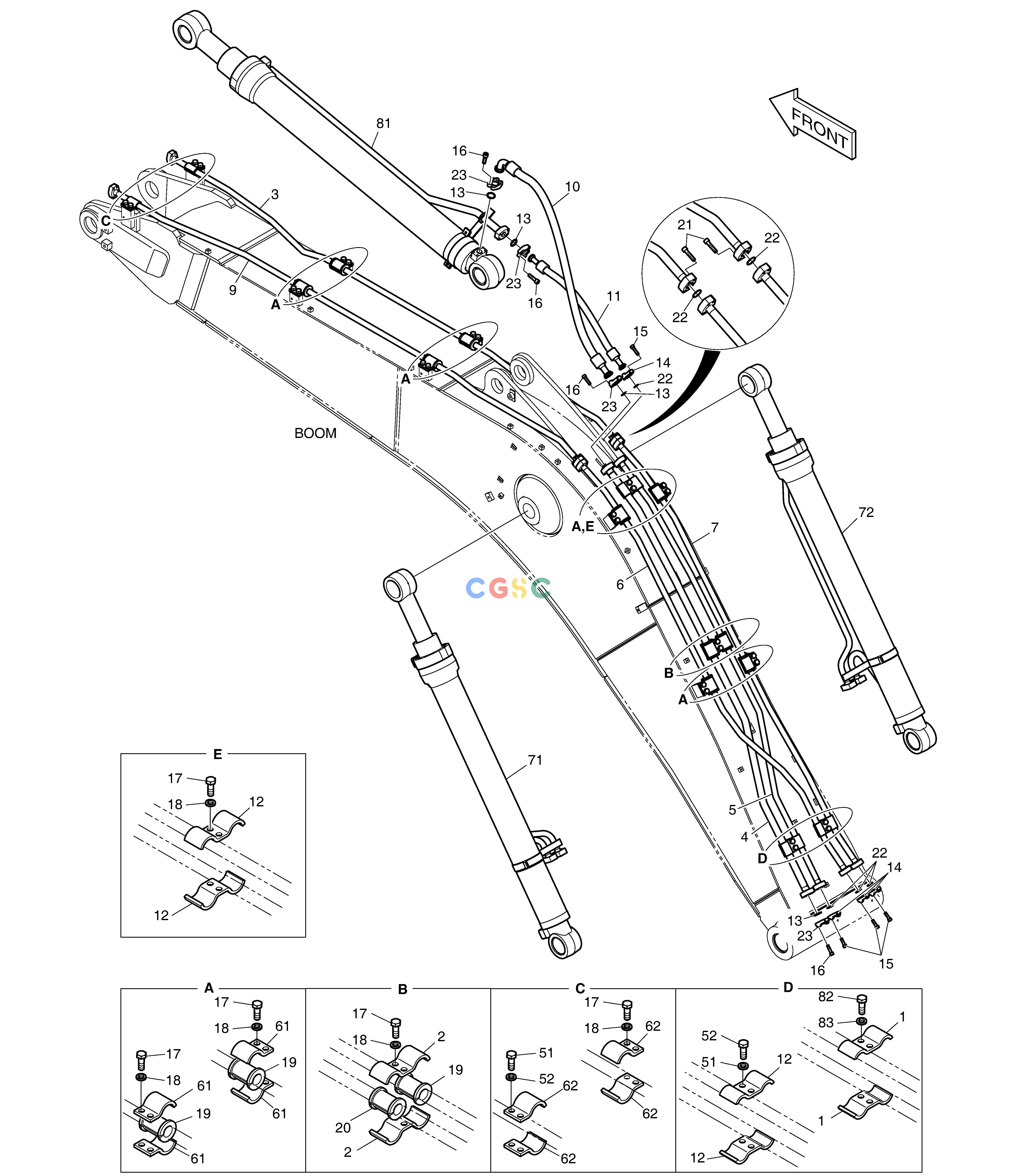 斗山零件查询BOOM PIPING - BOOM 5.2m DX220A / DX225LCA Doosan parts catalog online