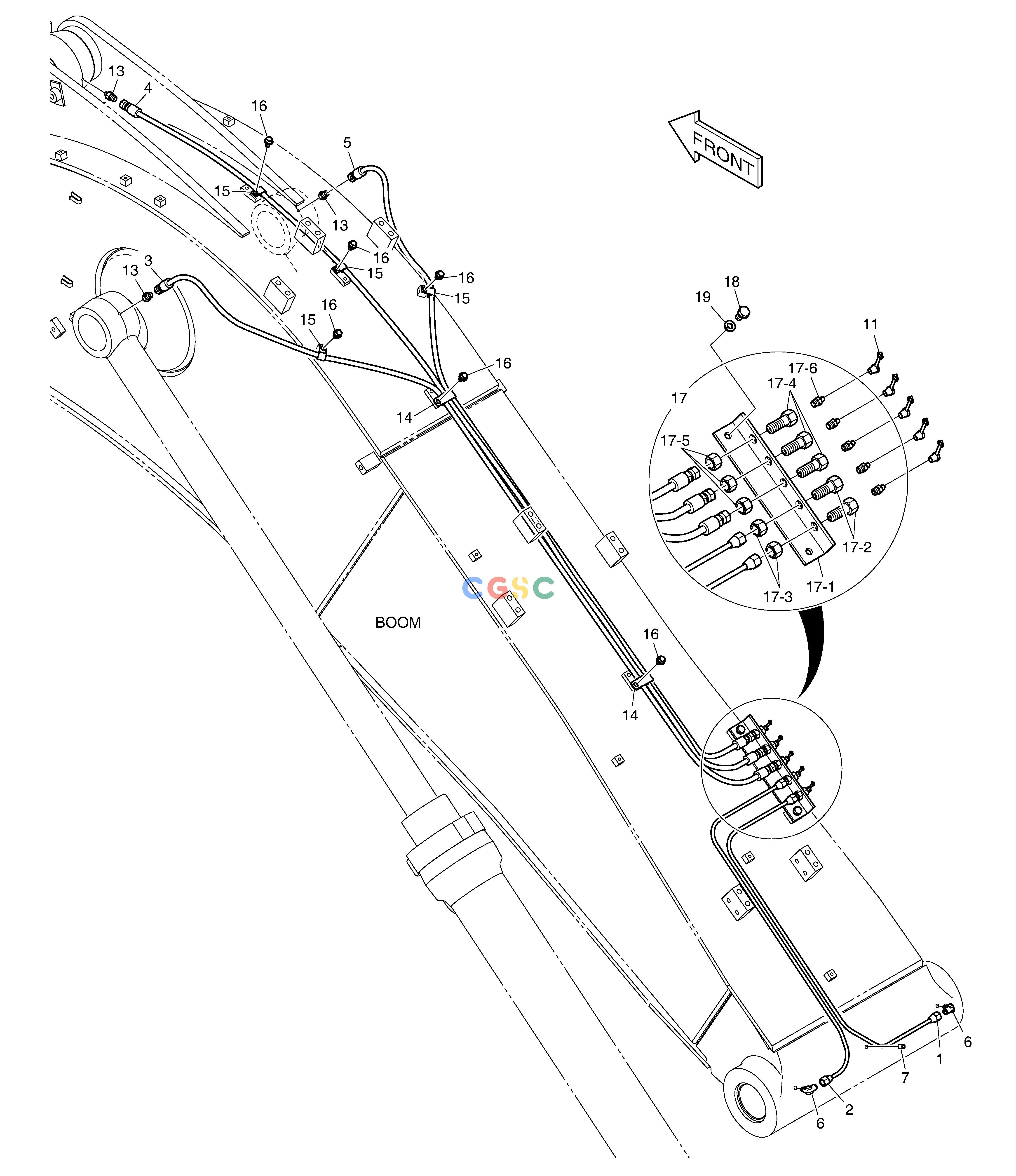 斗山零件查询LUBRICATION PIPING - BOOM 5.2m DX220A / DX225LCA Doosan parts catalog online