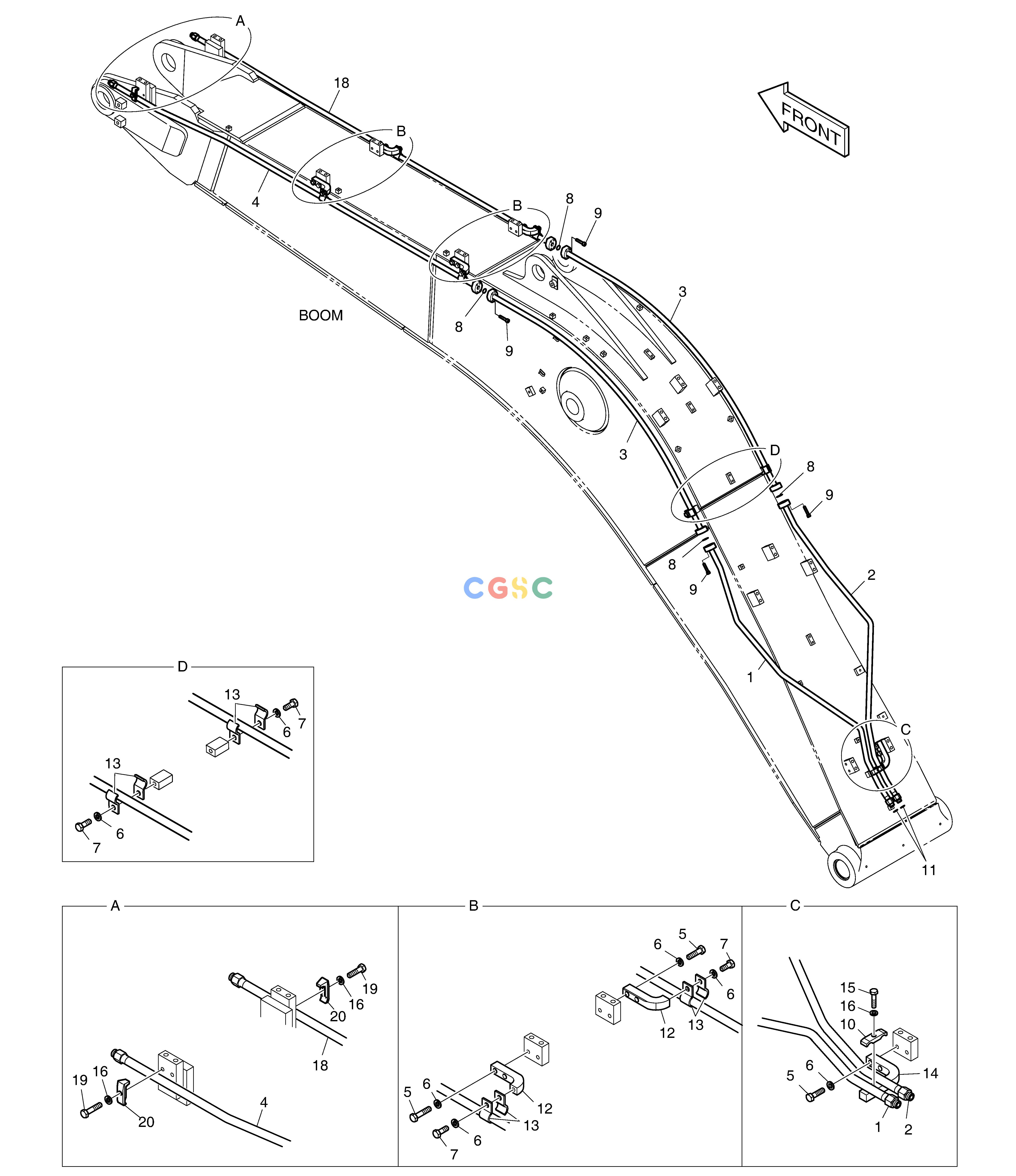 斗山零件查询BOOM PIPING - BOOM 5.2m(ROTATING) DX220A / DX225LCA Doosan parts catalog online