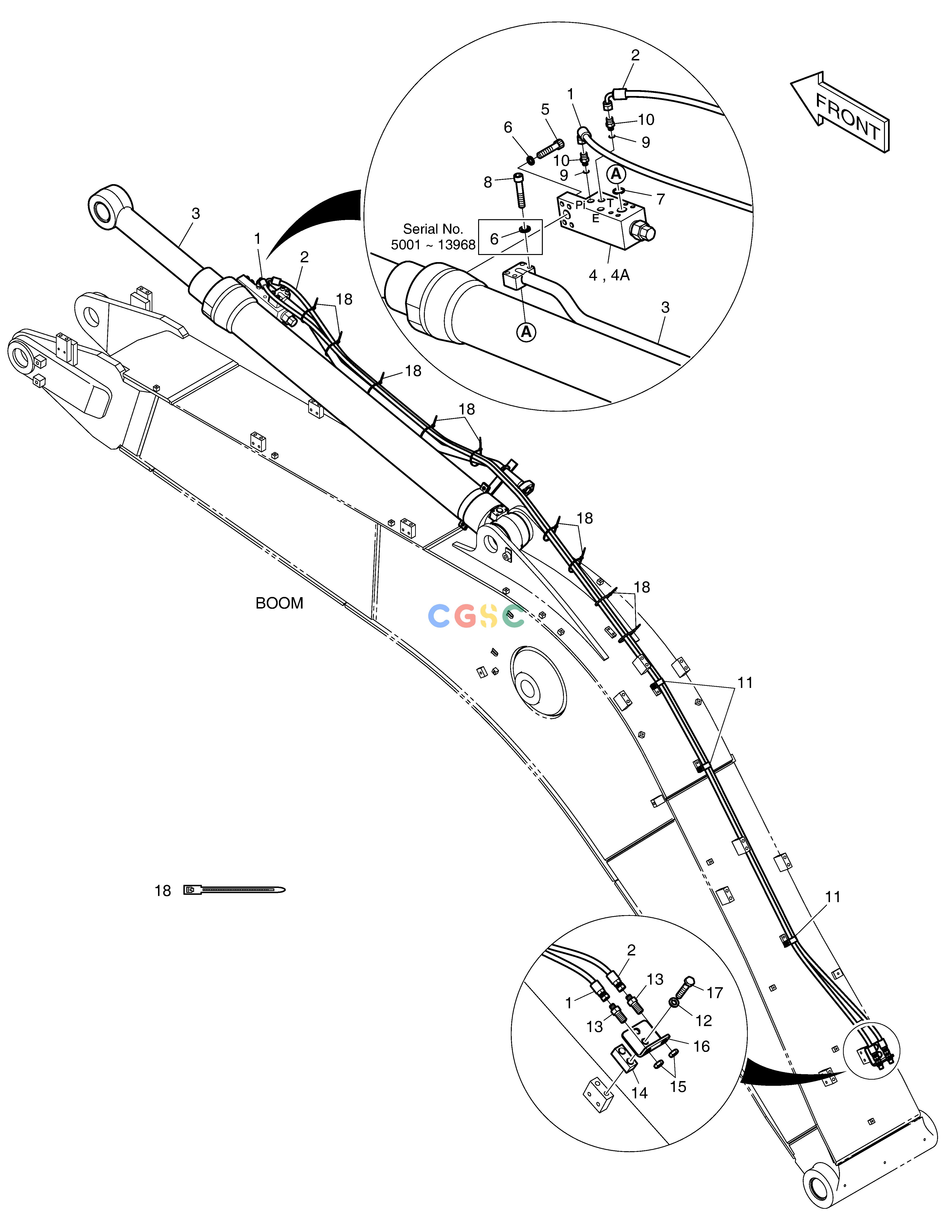 斗山零件查询LOCK VALVE PIPING - BOOM 5.2m DX220A / DX225LCA Doosan parts catalog online