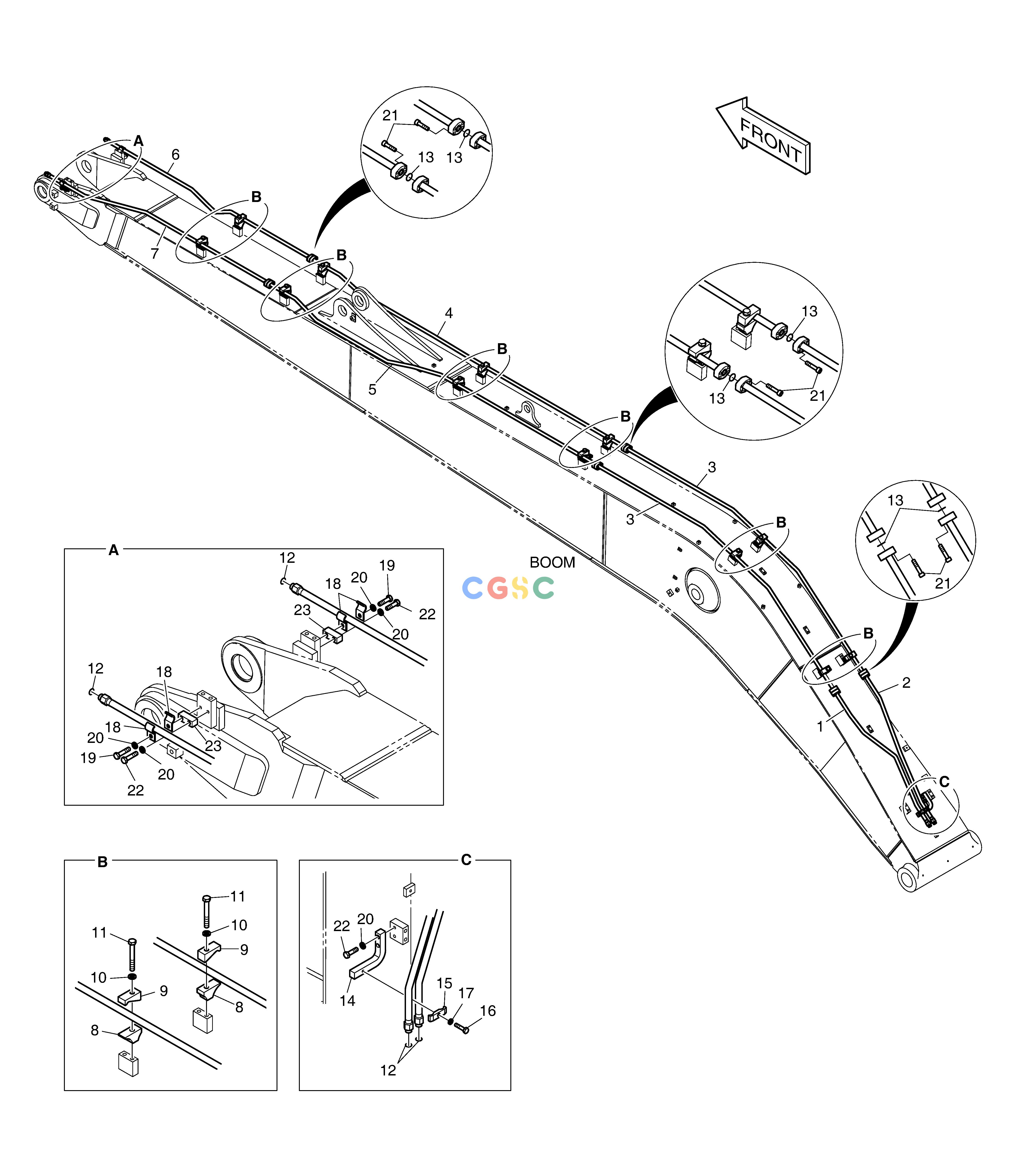 斗山零件查询BOOM PIPING - BOOM 8.5m(ROTATING) DX220A / DX225LCA Doosan parts catalog online