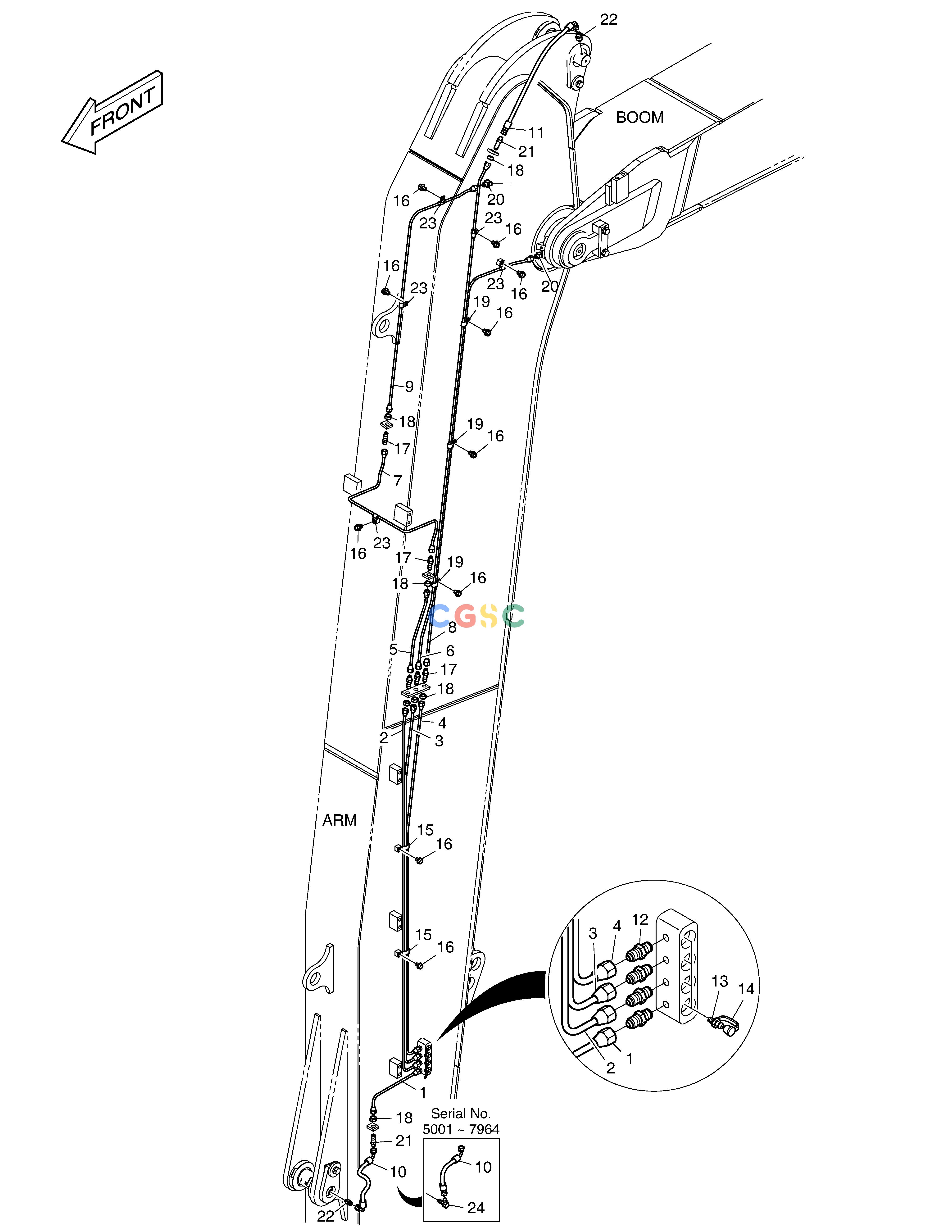 斗山零件查询LUBRICATION PIPING - ARM 6.2m DX220A / DX225LCA Doosan parts catalog online