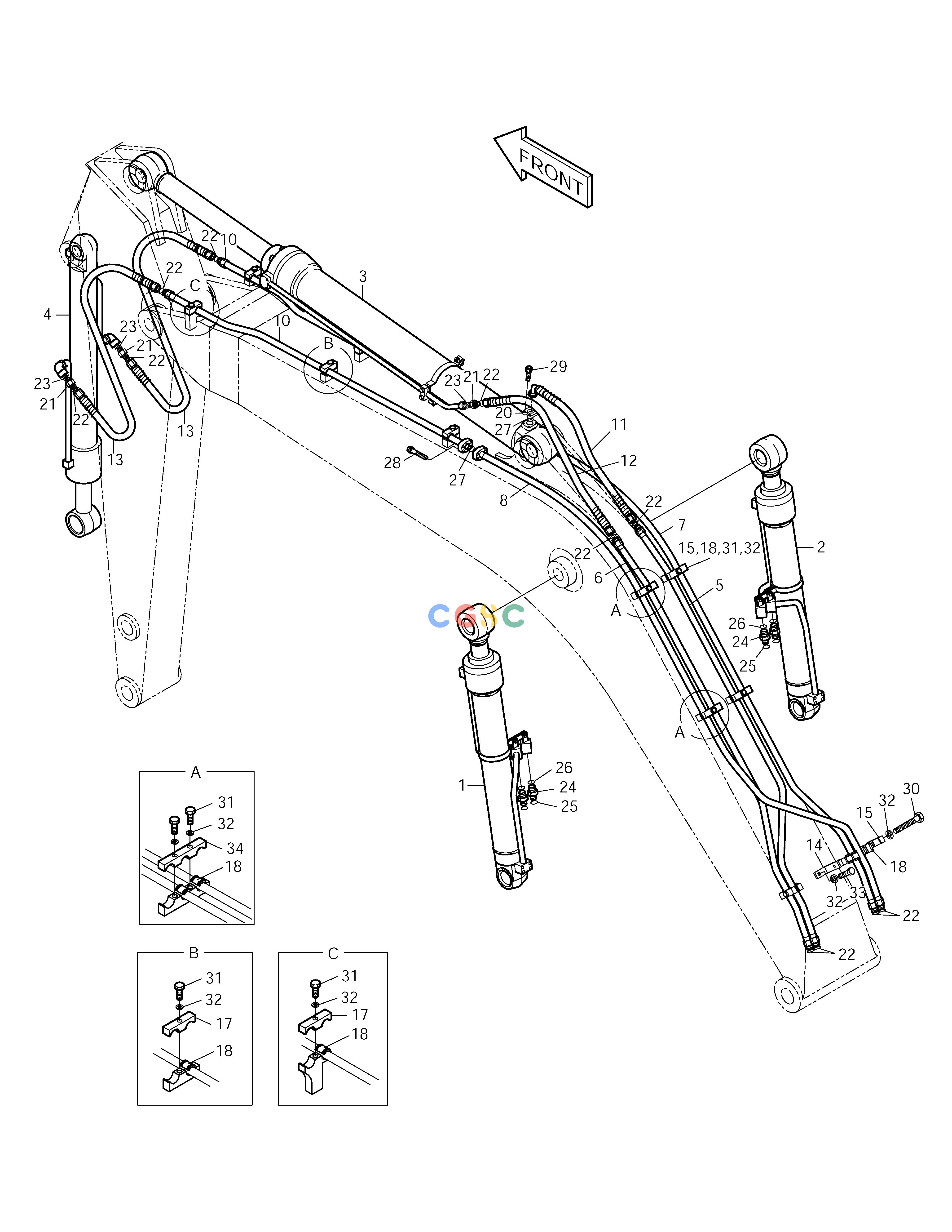 斗山零件查询FRONT PIPING-BOOM 4.6m+ARM 3m-NO L.V. SOLAR 155LC-V Doosan parts catalog online