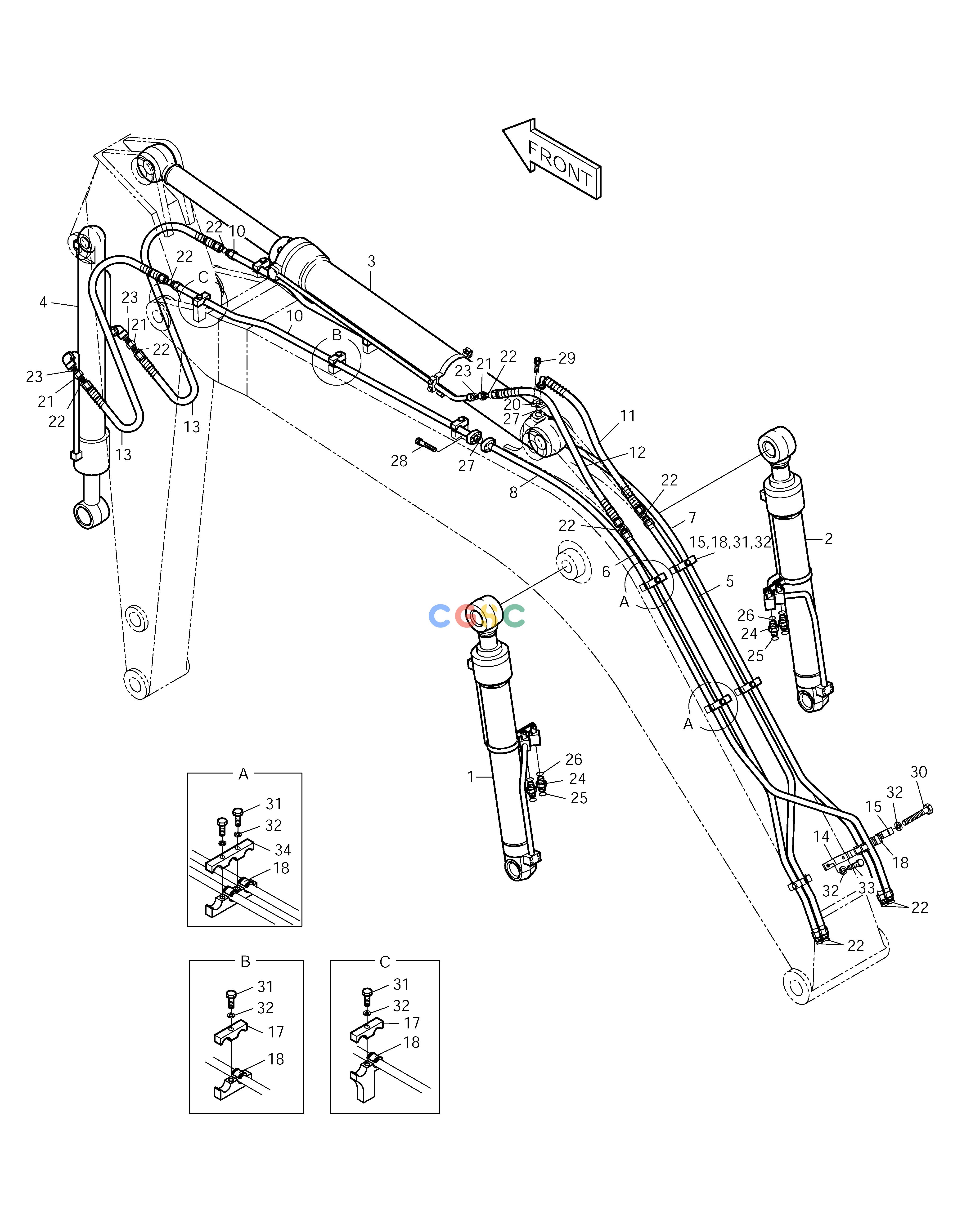 斗山零件查询FRONT PIPING-BOOM 4.6m+ARM 2.5m-NO L.V. SOLAR 155LC-V Doosan parts catalog online