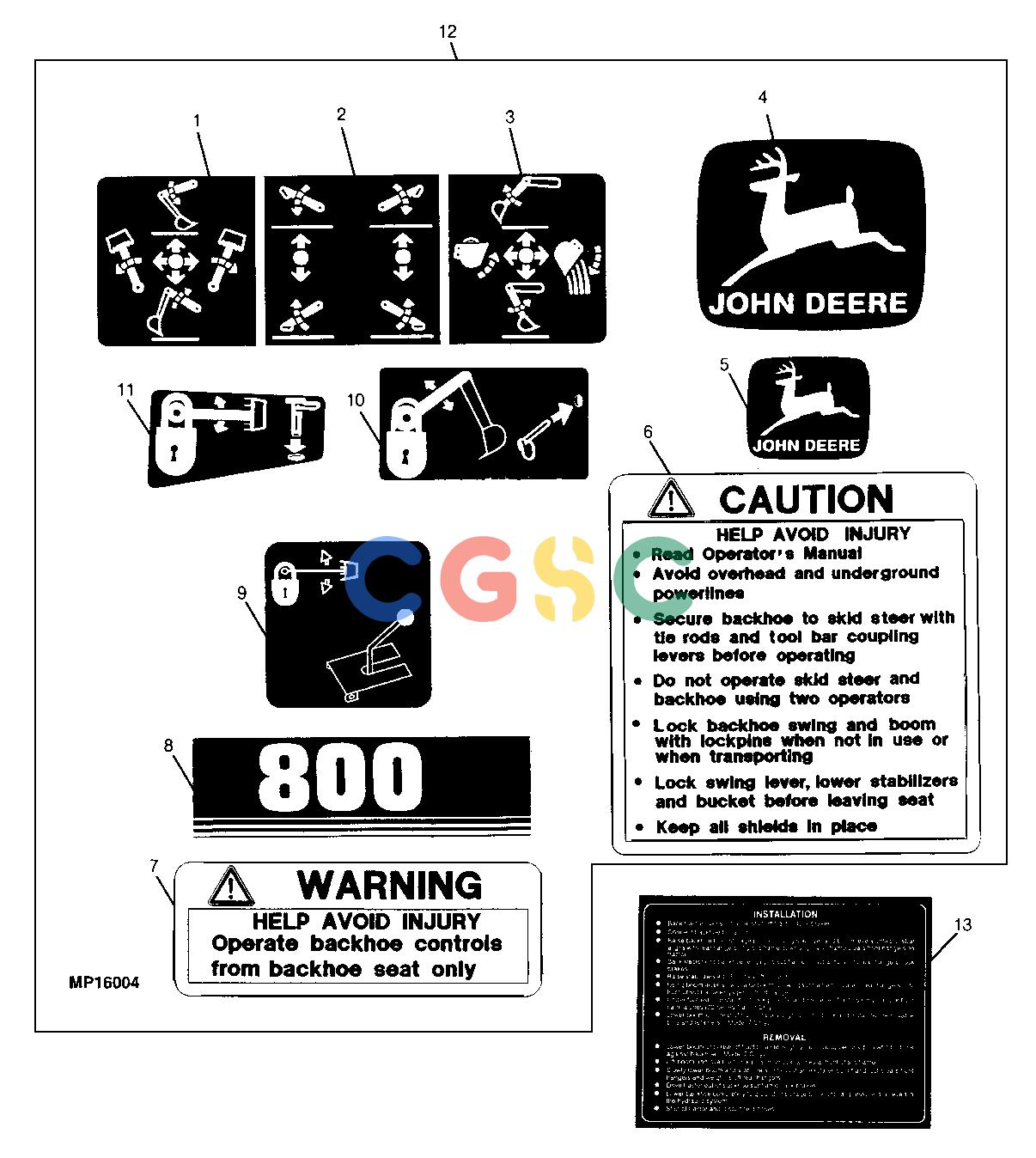 约翰迪尔零件查询800 - BACKHOE LABELS (800)EPC John Deere online