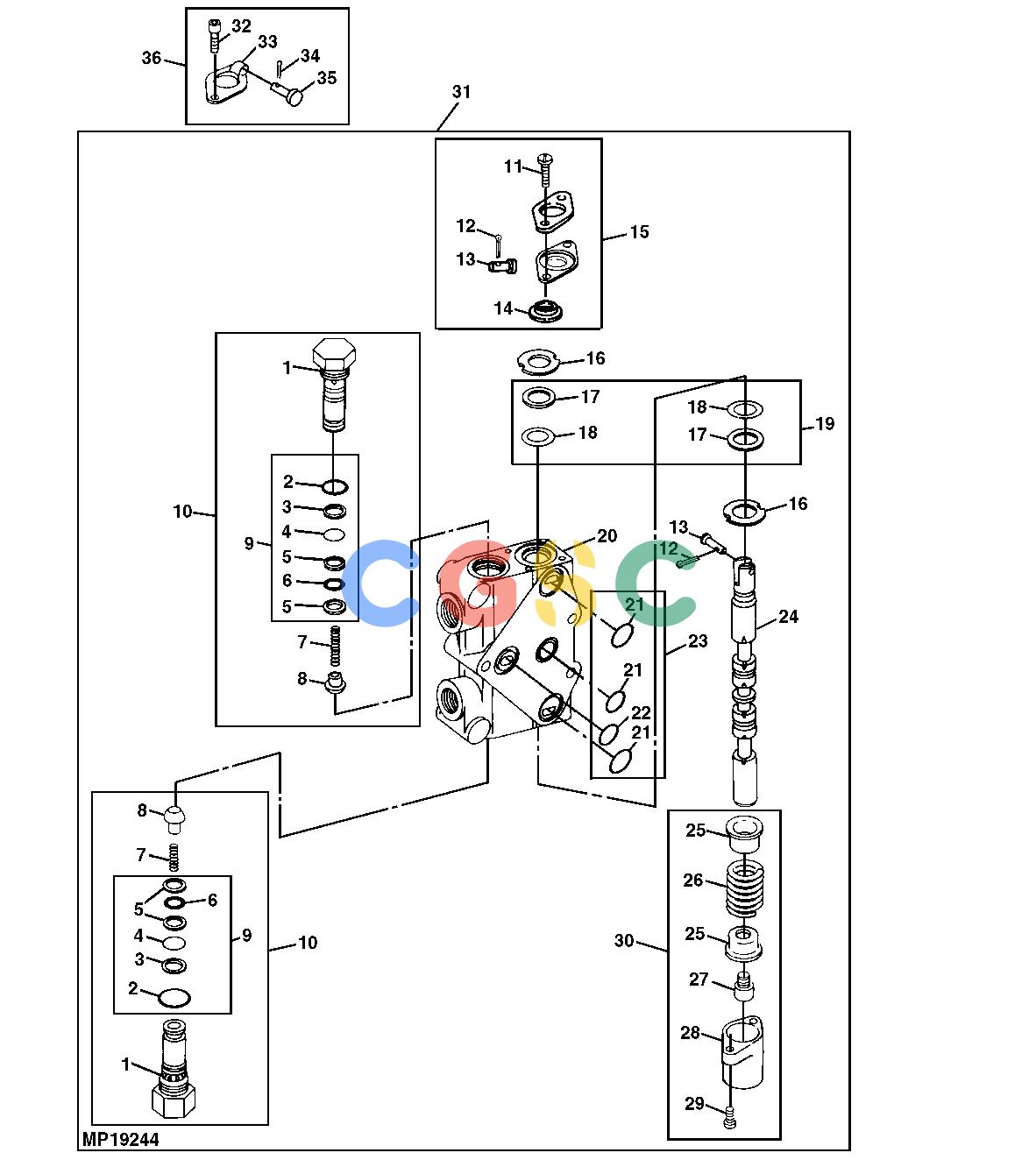 约翰迪尔零件查询850 - BACKHOE Valve Section (Stabilizer)EPC John Deere online
