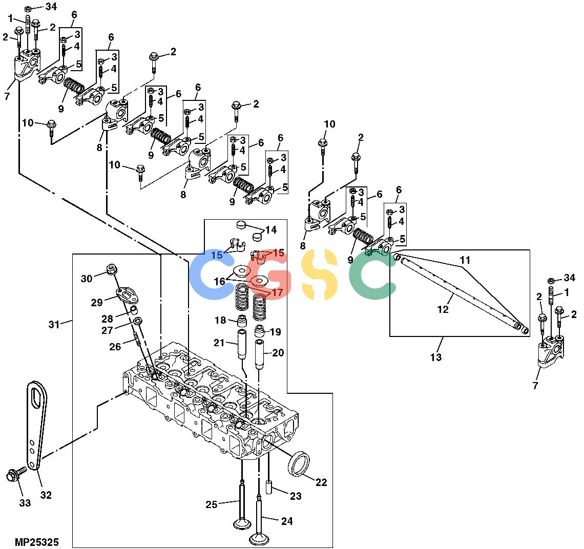 约翰迪尔零件查询110 - BACKHOE, LOADER Cylinder Head, Valves And Rocker Arms (4TNE84-EJTLB) ( - 311032)EPC John Deere online