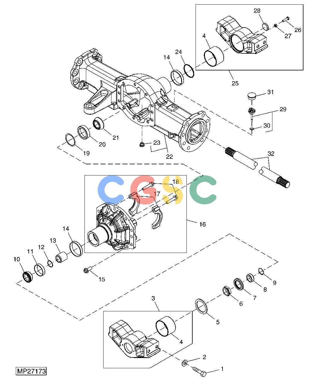 约翰迪尔零件查询110 - BACKHOE, LOADER FRONT AXLE HOUSING (MFWD) (AXLES MARKED S30BZ100)EPC John Deere online