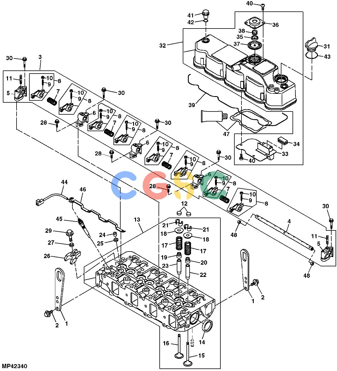 约翰迪尔零件查询110 - BACKHOE, LOADER Cylinder Head, Valves And Rocker Arms (4TNV88-BMJTLB) (711001 - )EPC John Deere online