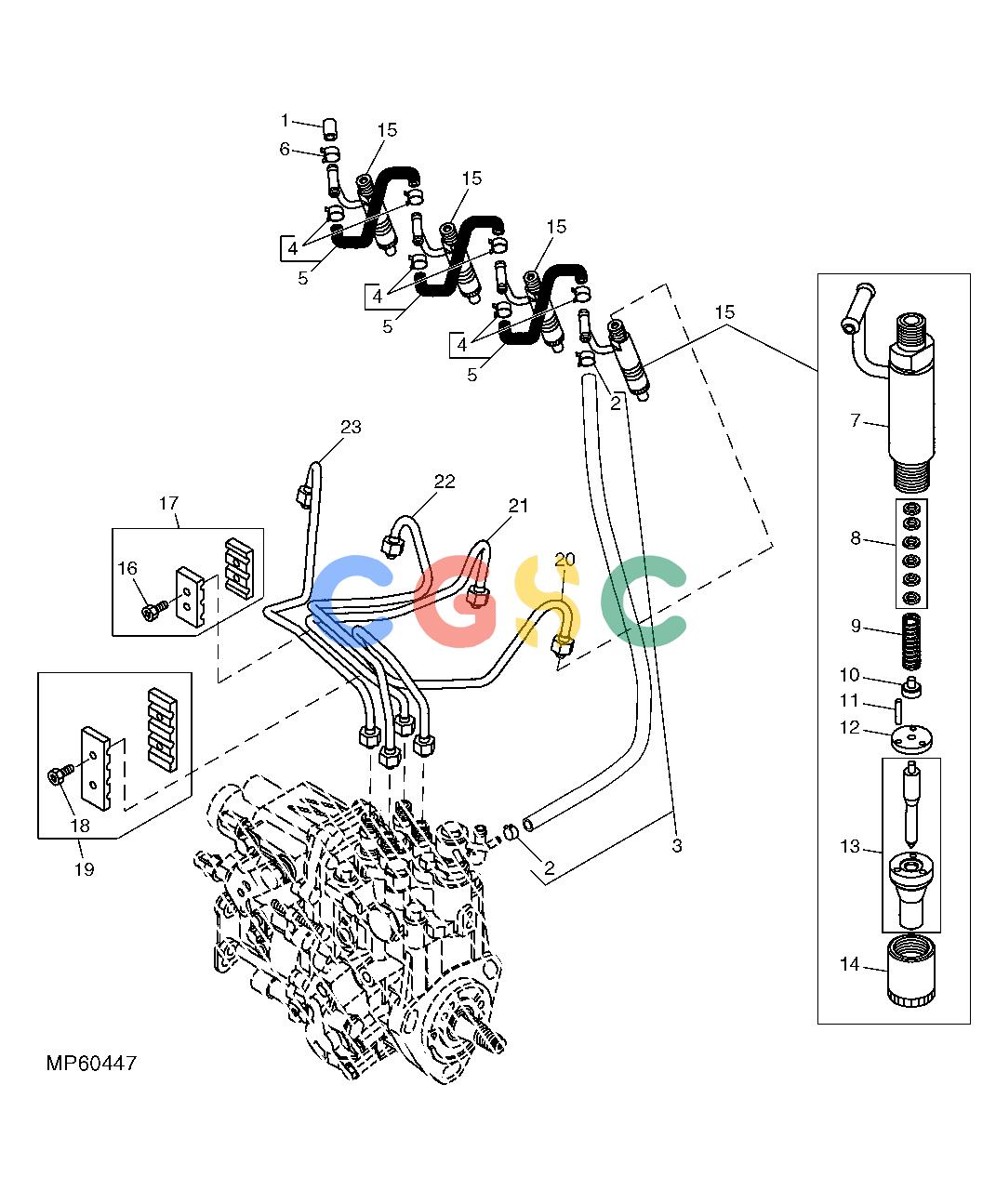 约翰迪尔零件查询110 - BACKHOE, LOADER Fuel Injection Nozzles And Lines (4TNV88-MJTLB Engine) (311033 - 711000)EPC John Deere online