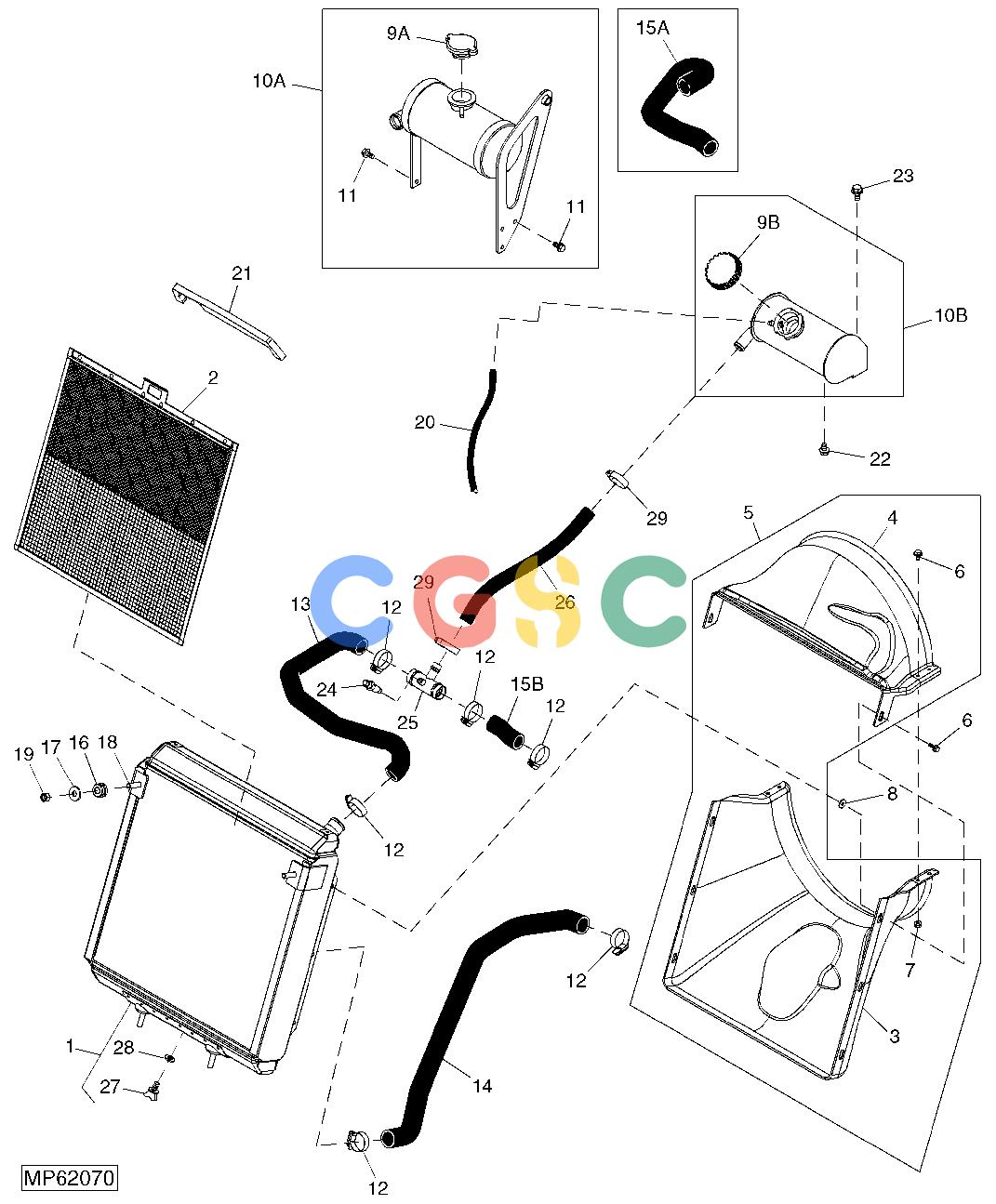 约翰迪尔零件查询110 - BACKHOE, LOADER Radiator, Hoses And Fan Shroud (4TNE84-EJTLB, 4TNV88-MJTLB) ( - 711000)EPC John Deere online