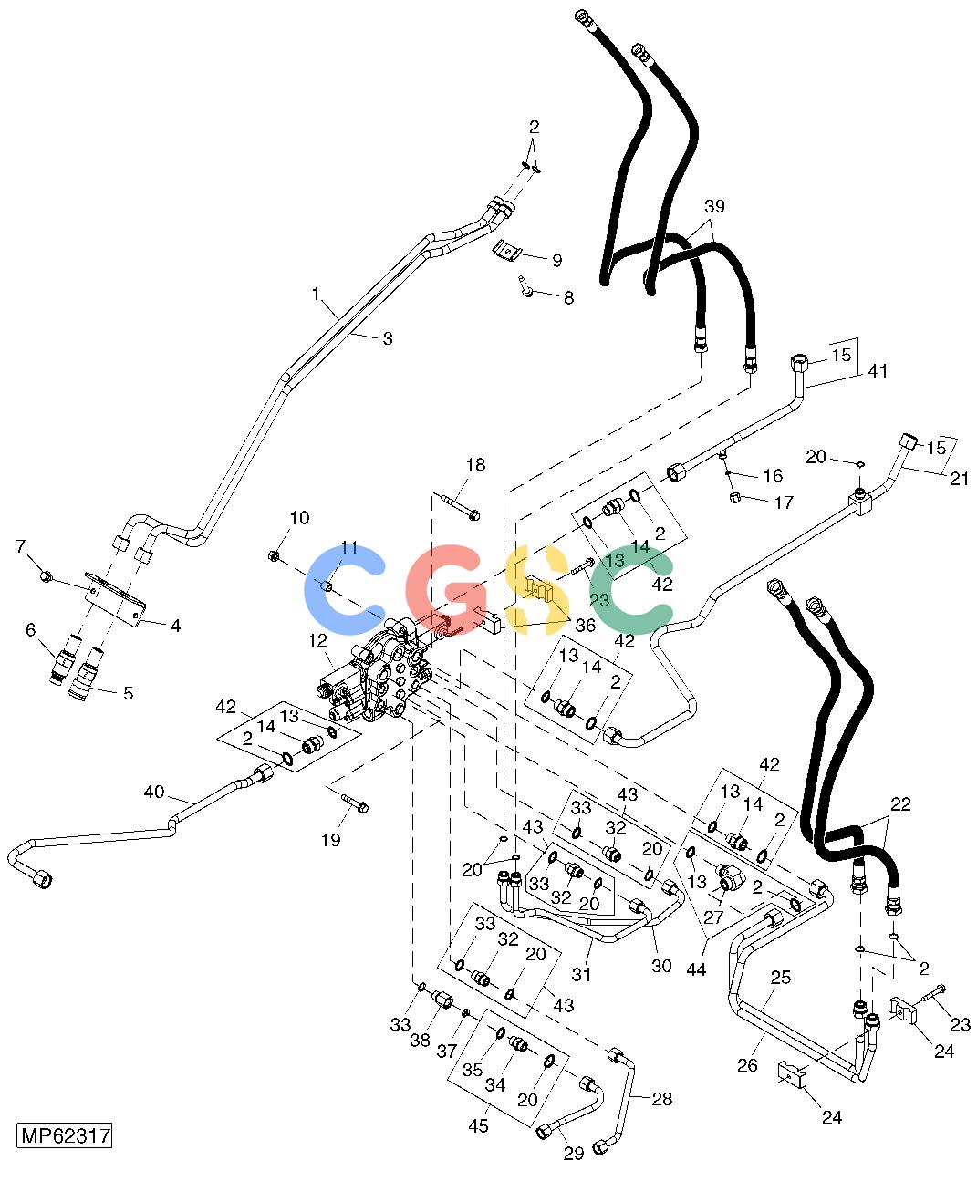 约翰迪尔零件查询110 - BACKHOE, LOADER Hydraulic Lines, Triple SCVEPC John Deere online