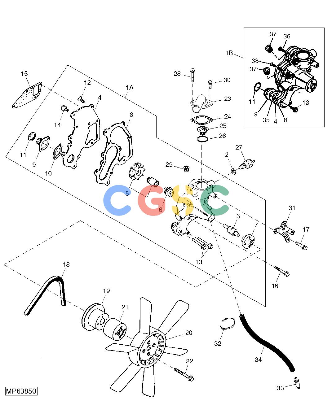 约翰迪尔零件查询110 - BACKHOE, LOADER Water Pump, Thermostat And Fan (4TNE84-EJTLB) ( - 311032)EPC John Deere online