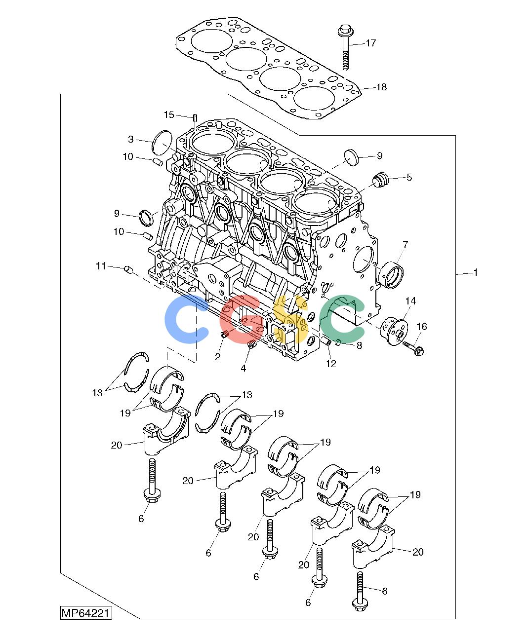 约翰迪尔零件查询110 - BACKHOE, LOADER Cylinder Block And Main Bearings (4TNV88-BMJTLB) (711001 - )EPC John Deere online