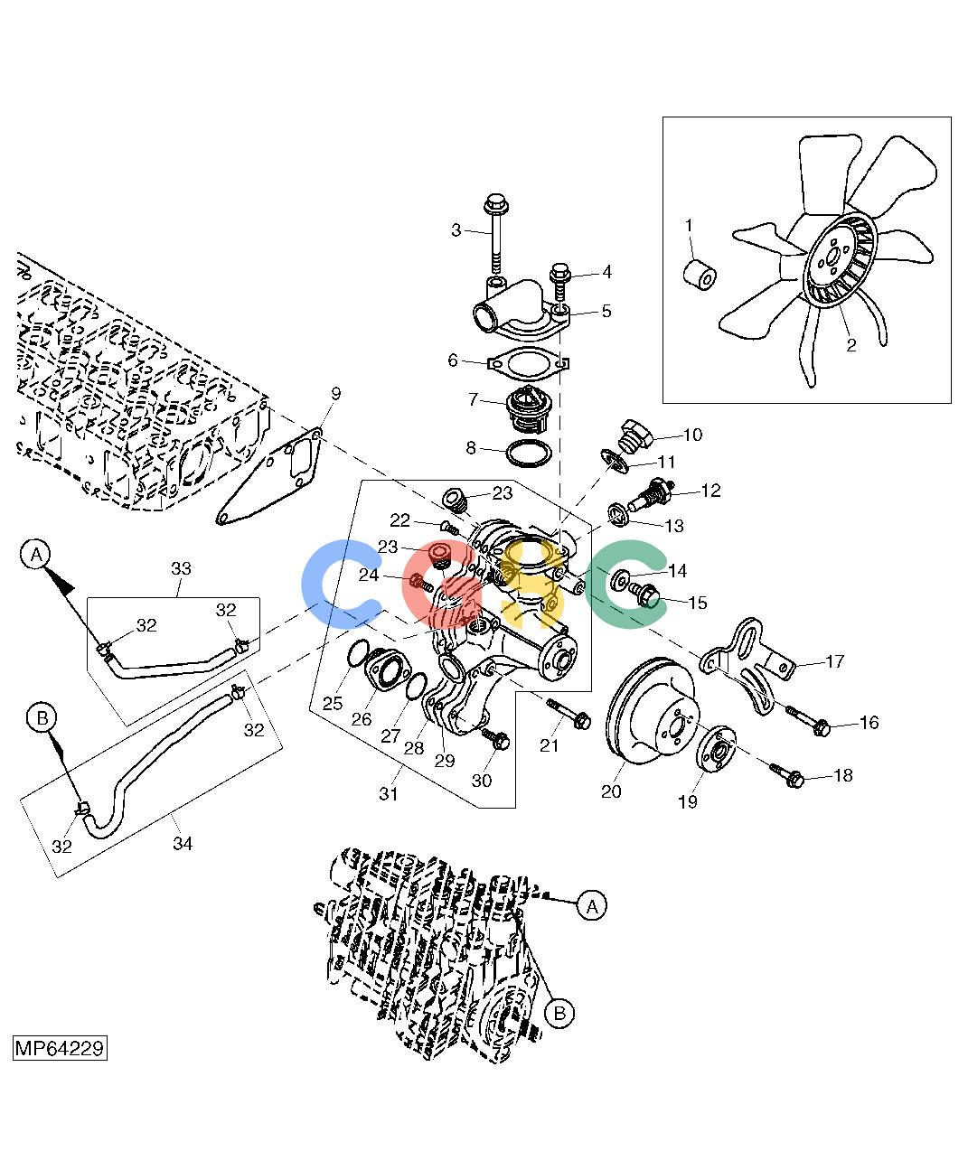 约翰迪尔零件查询110 - BACKHOE, LOADER Water Pump, Thermostat And Fan (4TNV88-BMJTLB) (711001 - )EPC John Deere online
