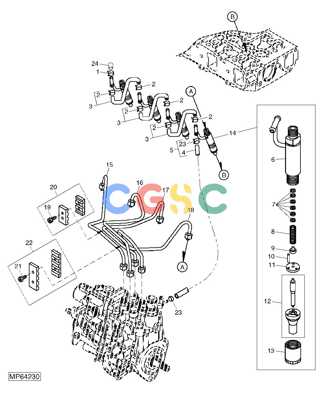 约翰迪尔零件查询110 - BACKHOE, LOADER Fuel Injection Nozzles And Lines (4TNV88-BMJTLB) (711001 - )EPC John Deere online