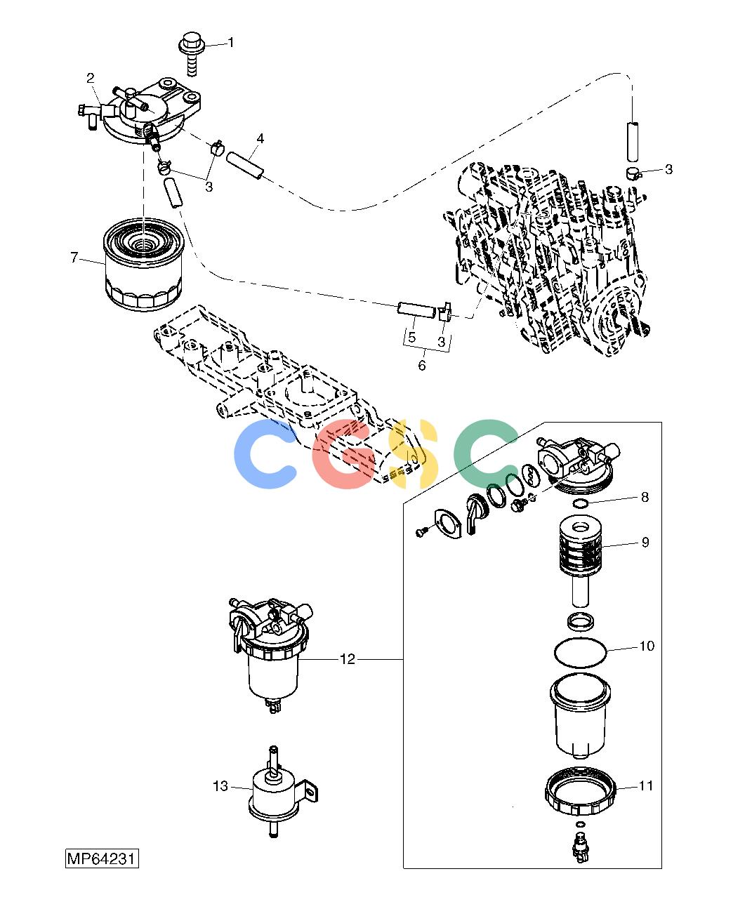 约翰迪尔零件查询110 - BACKHOE, LOADER Fuel Filter (4TNV88-BMJTLB Engine) (711001 - )EPC John Deere online
