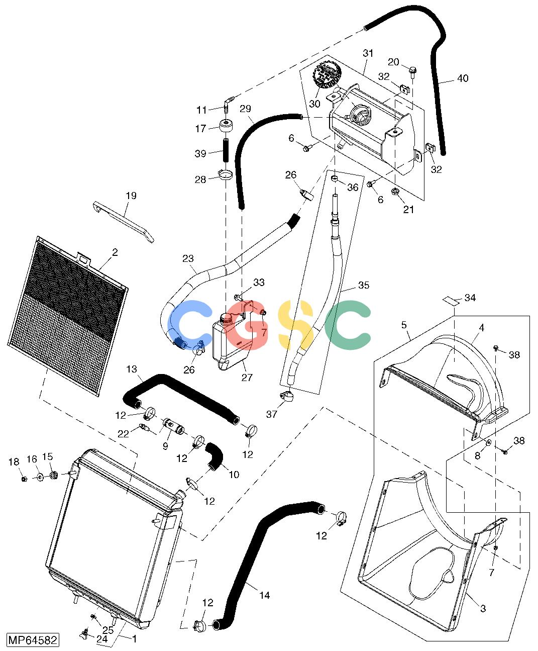 约翰迪尔零件查询110 - BACKHOE, LOADER Radiator, Hoses And Fan Shroud (4TNV88-BMJTLB) (711001 - )EPC John Deere online