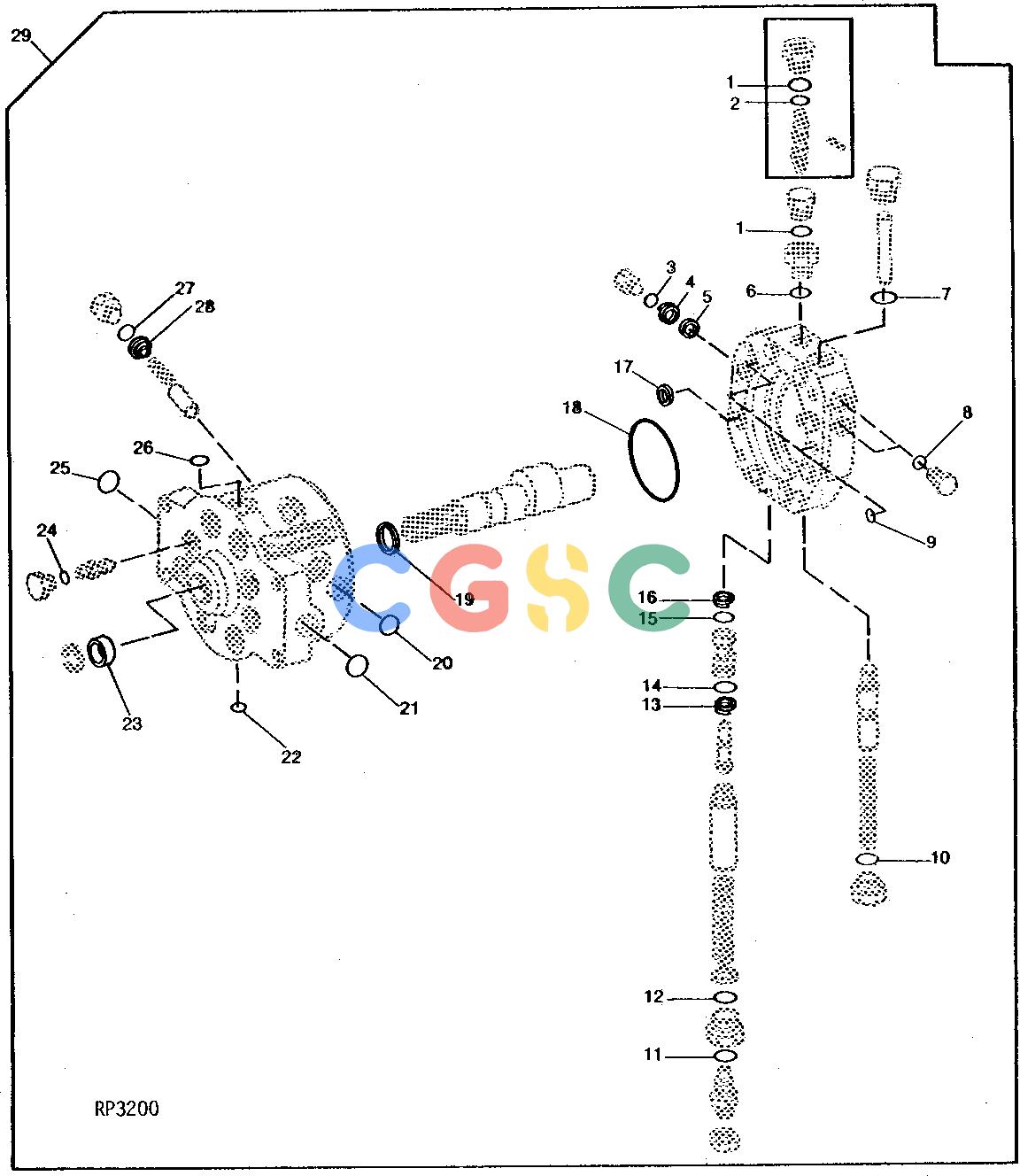 约翰迪尔零件查询410 - BACKHOE, LOADER SERIALIZED REPLACEMENT HYDRAULIC PUMP AND STROKE CONTROL VALVE OVERHAUL KIT 65 CM3 (4 IN.3) [01H14]EPC John Deere online