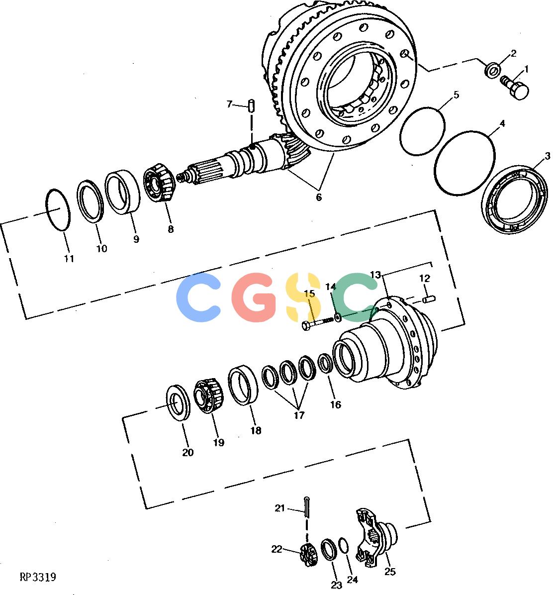 约翰迪尔零件查询ROLLIGIN - AXLE FRONT SPIRAL BEVEL GEAR, SHAFT, QUILL AND YOKE [02C01]EPC John Deere online
