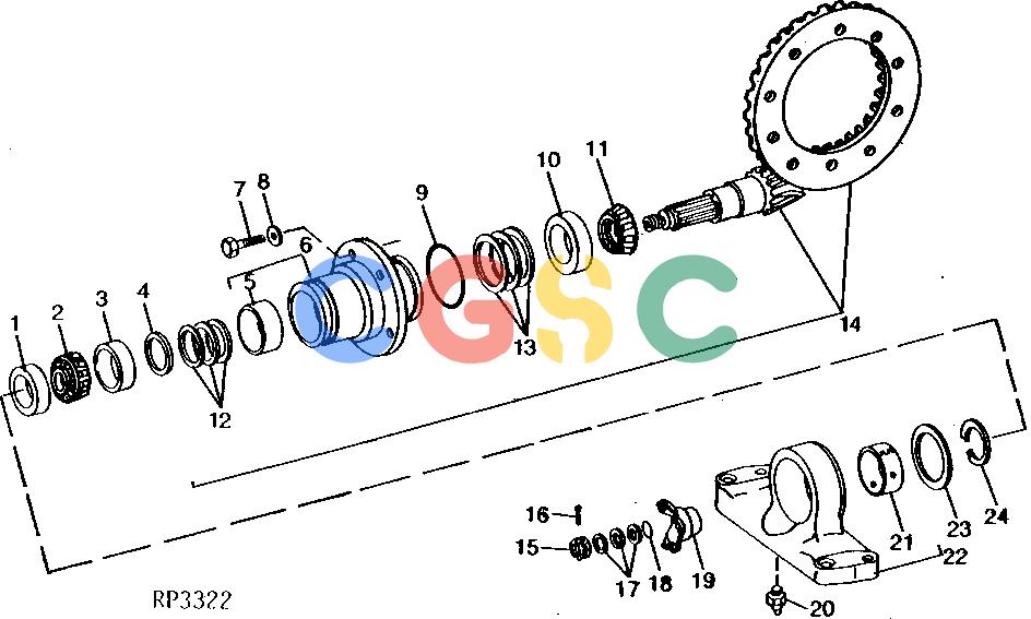 约翰迪尔零件查询ROLLIGIN - AXLE FRONT DIFFERENTIAL YOKE, QUILL AND SPIRAL BEVEL GEAR [01G06]EPC John Deere online