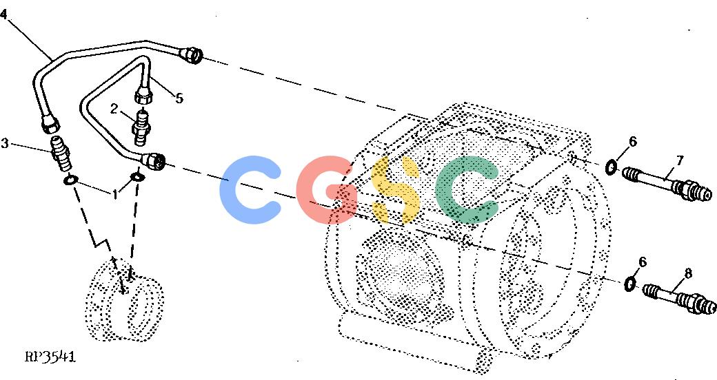 约翰迪尔零件查询1200 - AXLE RE38196 DIFFERENTIAL CASE TO QUILL OIL LINES (OC-3)EPC John Deere online