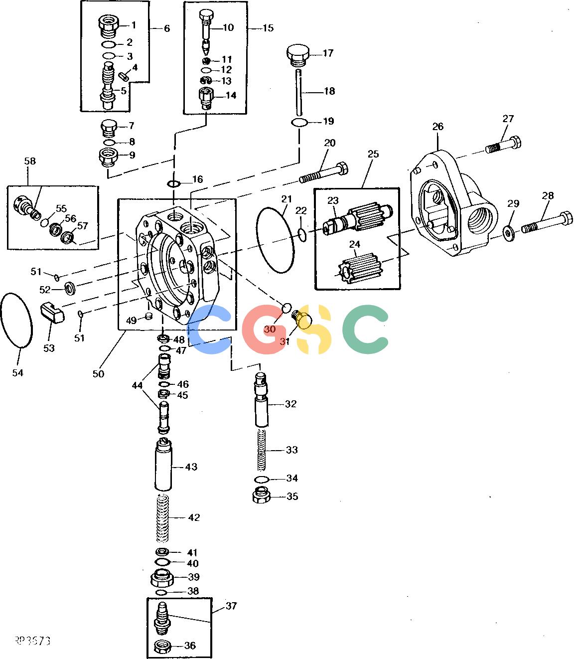 约翰迪尔零件查询410B - BACKHOE, LOADER HYDRAULIC PUMP STROKE CONTROL VALVE AND CHARGE PUMP 50 CM3 (3 IN.3) [02H12]EPC John Deere online