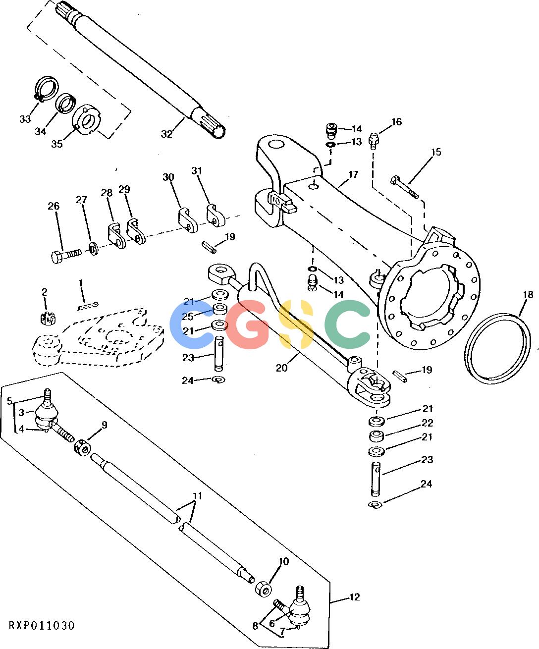 约翰迪尔零件查询1100 - AXLE AXLE HOUSING AND TIE ROD (RE42655) [K22]EPC John Deere online