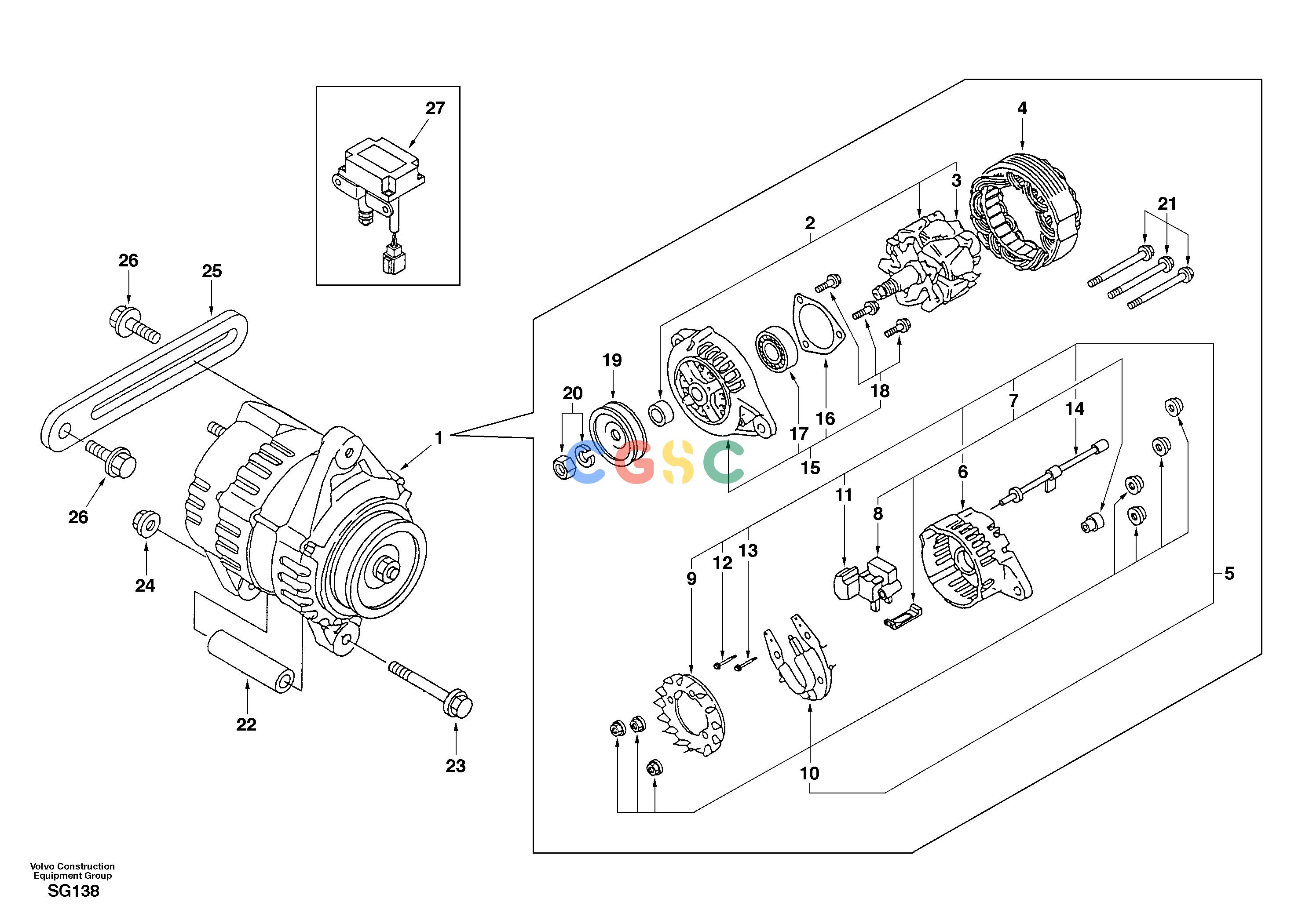 沃尔沃零件查询EC55 Alternator with assembling detailsSER NO 5001-AL04B001-AL04B002NoneNoneNoneAutodata Volvo online