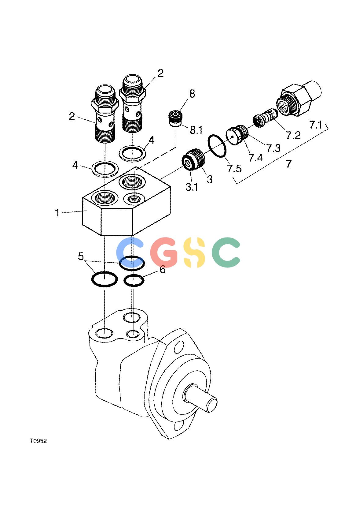 约翰迪尔零件查询745 ATT - ATTACHMENTS ENGINE BLOCK, SAW VALVE F045006 11 50 T0952 [T0952]EPC John Deere online