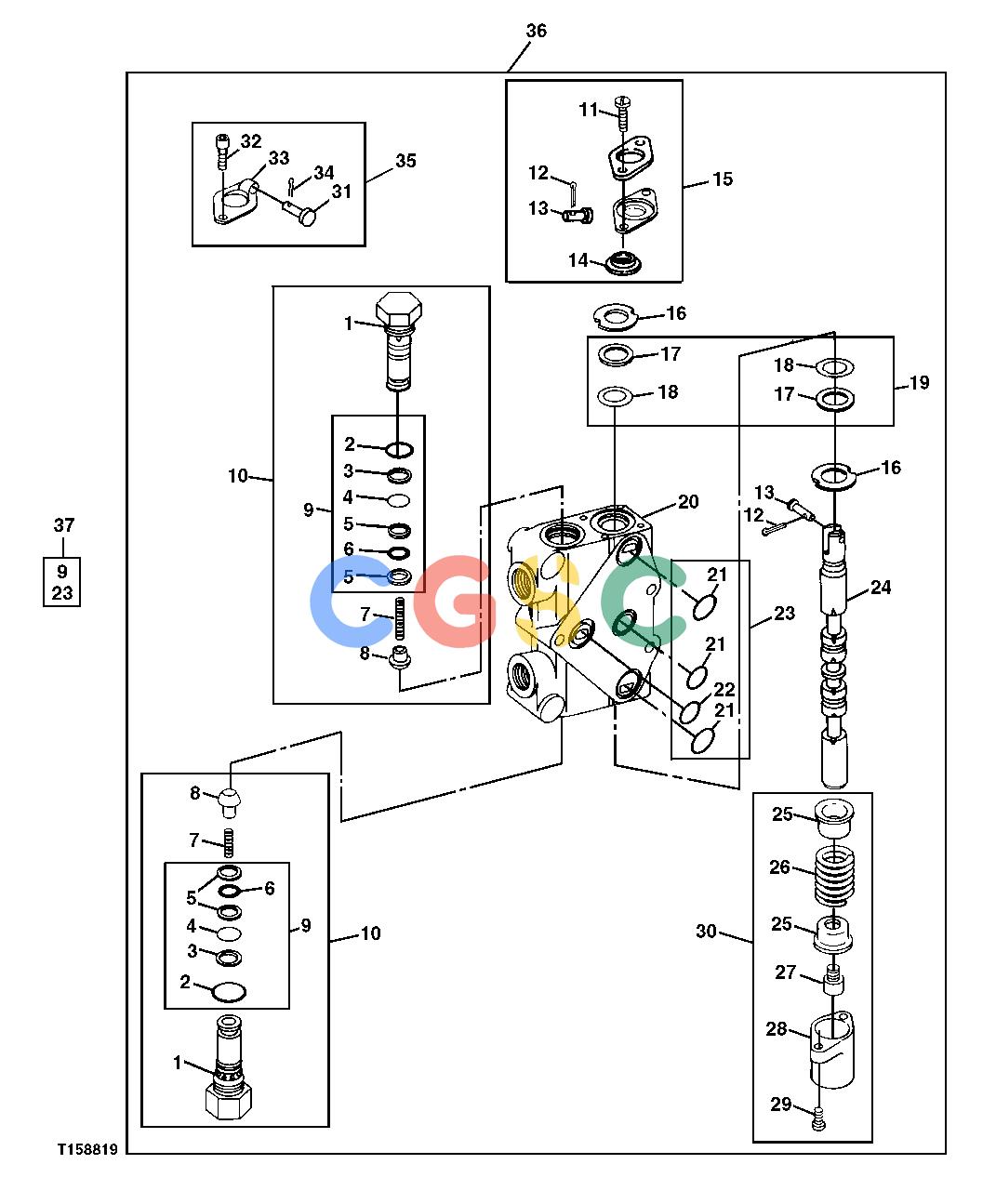 约翰迪尔零件查询850 - BACKHOE Stabilizer and Bucket Valve SectionsEPC John Deere online