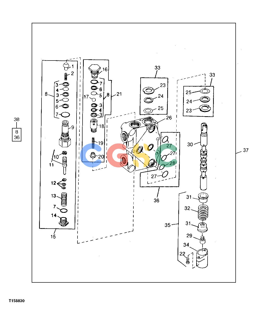 约翰迪尔零件查询850 - BACKHOE Boom, Dipperstick and Bucket Valve SectionsEPC John Deere online