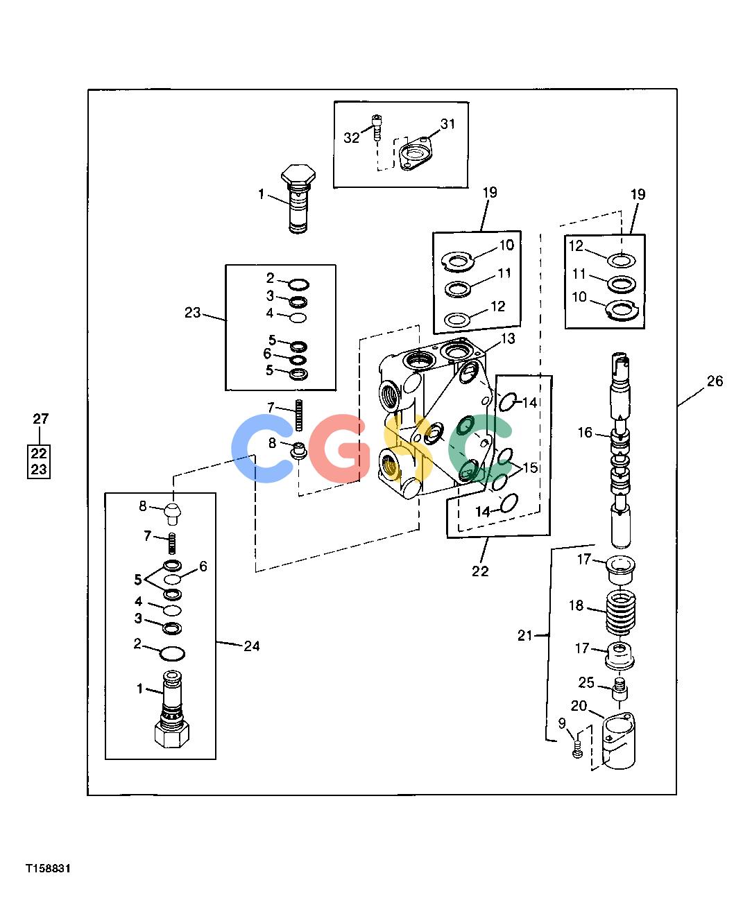约翰迪尔零件查询850 - BACKHOE Swing Valve SectionEPC John Deere online