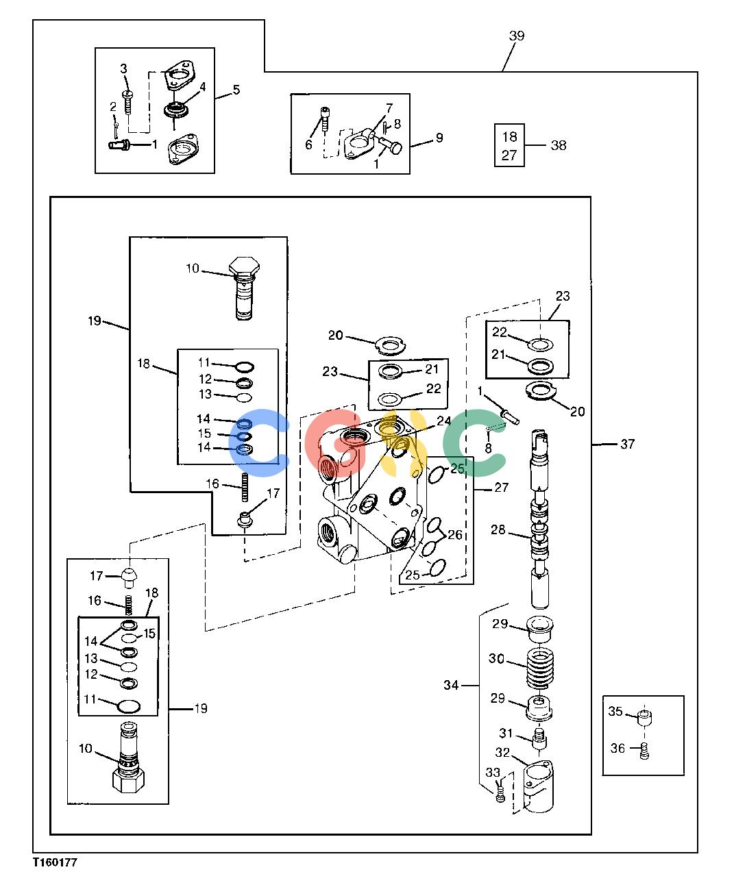 约翰迪尔零件查询800 - BACKHOE VALVE SECTION (STABILIZER, BUCKET AND SWING) (800)EPC John Deere online
