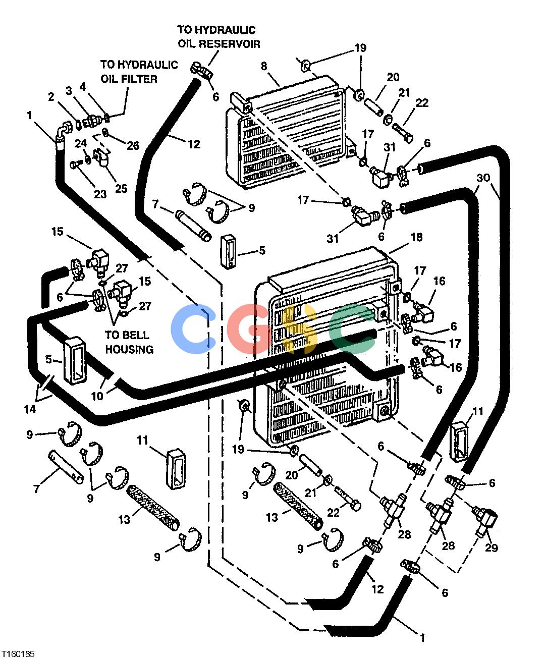 约翰迪尔零件查询310E - BACKHOE, LOADER Hydraulic And Transmission Oil Coolers (With And Without Air Conditioning)EPC John Deere online