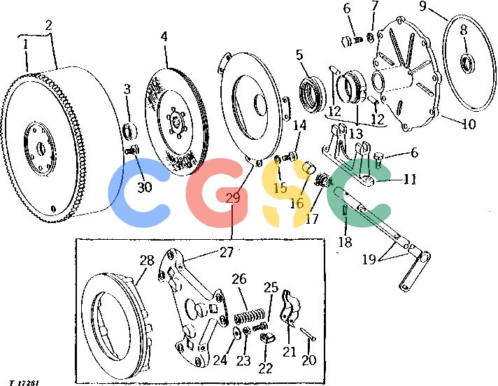 约翰迪尔零件查询310 - BACKHOE, LOADER CLUTCH DISCONNECT AND FLYWHEEL [01E07]EPC John Deere online